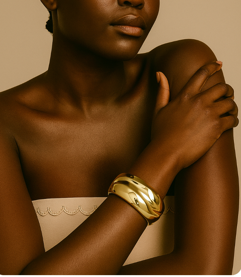 Classic Chunky Metal Cuff Bangle – Gold or Silver Polished Bracelet - Fatisha Boutique #