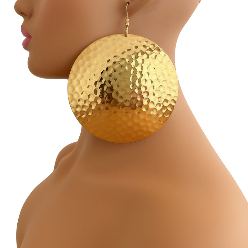 Oversized Hammered Gold Earrings – Bold African Fashion Statement Jewellery - Fatisha Boutique #