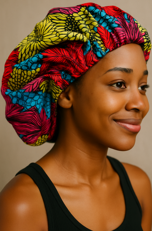 Double-Layered Ankara Satin Silk Reversible Bonnet Cap – Extra Large for Braids & Natural Hair - Fatisha Boutique #