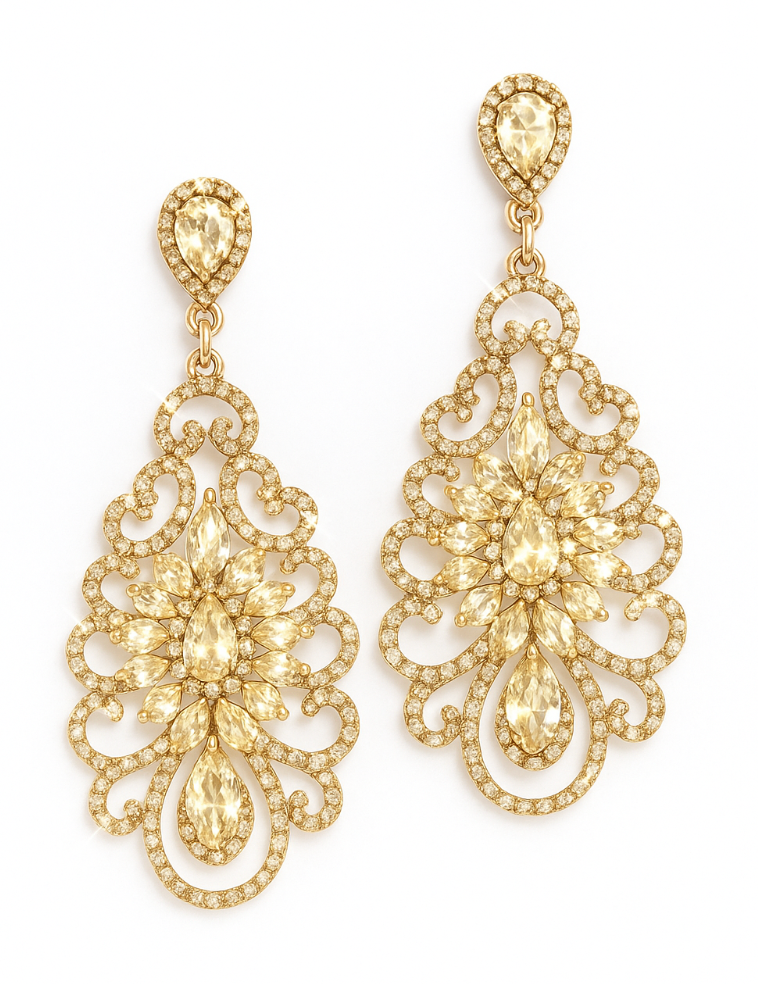Elegant Rhinestone Chandelier Earrings – Teardrop Vintage Statement Jewellery for Events & Weddings - Fatisha Boutique #