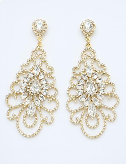 Elegant Rhinestone Chandelier Earrings – Teardrop Vintage Statement Jewellery for Events & Weddings - Fatisha Boutique #