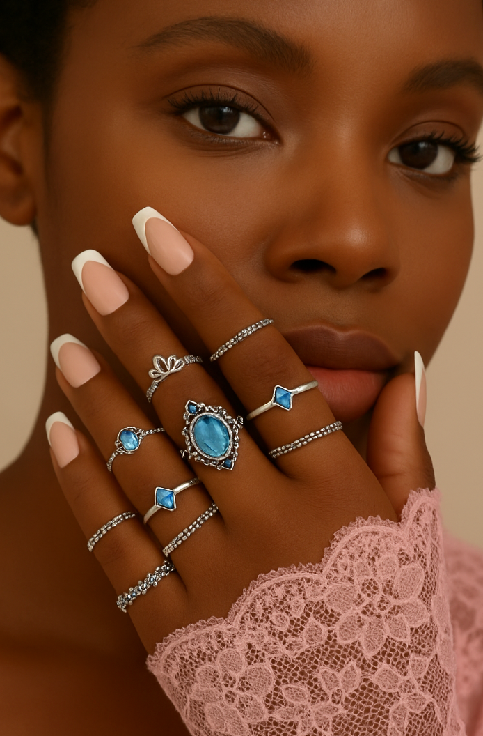 Bohemian Silver Ring Set – 13-Piece Vintage Crystal Rings Collection - Fatisha Boutique #