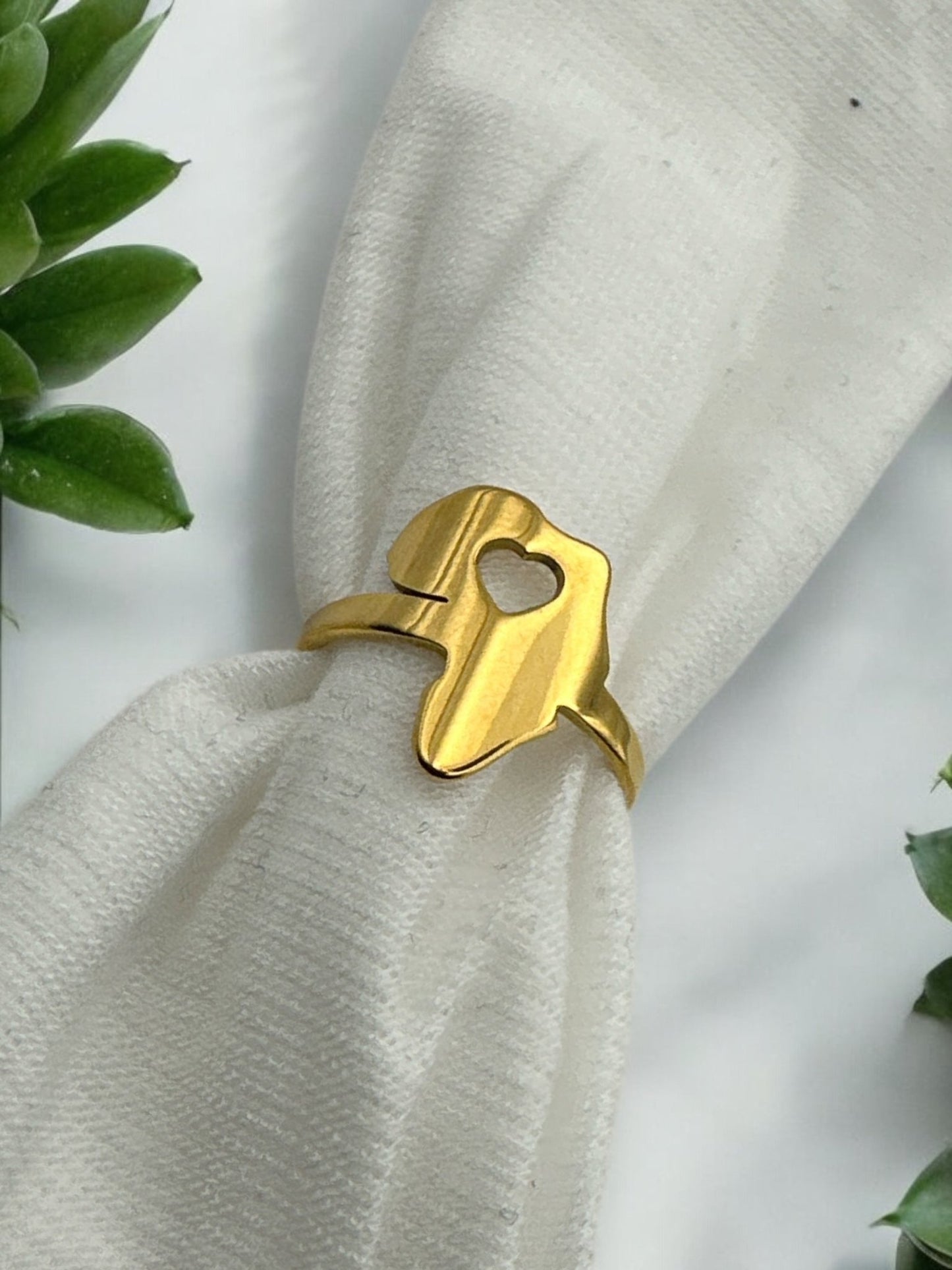 Adjustable Africa Map Stainless Steel Ring | Heart Cut - Out Design - Fatisha Boutique