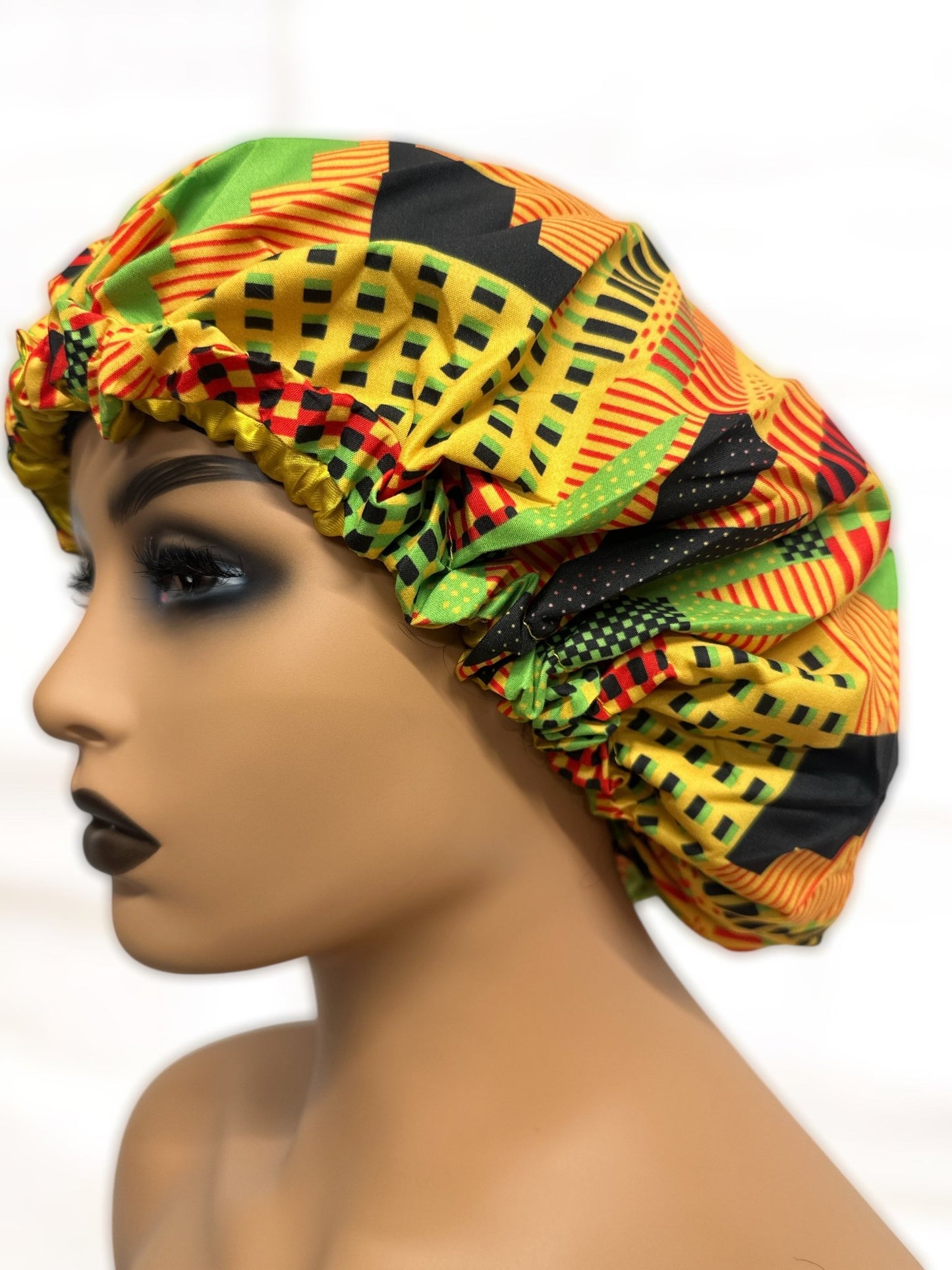Adjustable Double - Layered Reversible Ankara Satin Silk Bonnet Caps – Stylish & Protective Hair Care - Fatisha Boutique