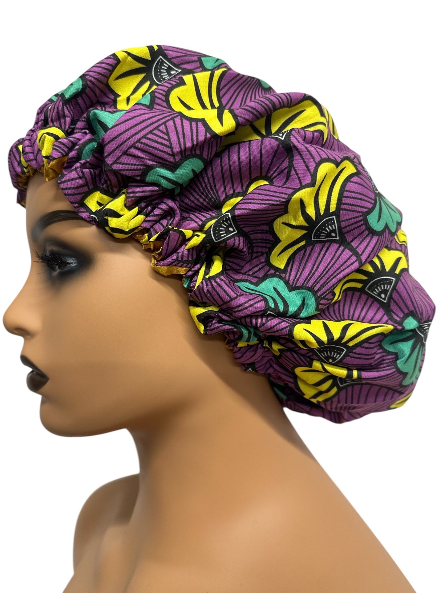 Adjustable Double - Layered Reversible Ankara Satin Silk Bonnet Caps – Stylish & Protective Hair Care - Fatisha Boutique