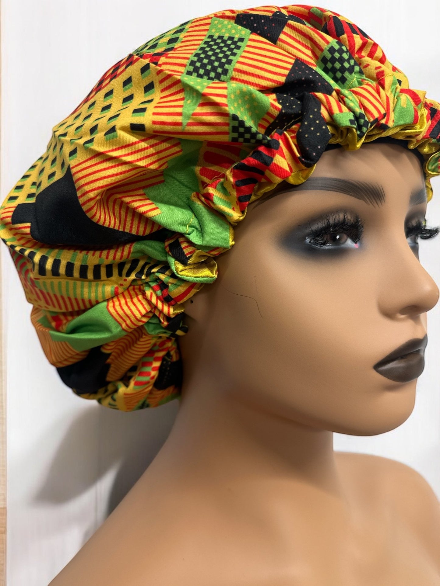 Adjustable Double - Layered Reversible Ankara Satin Silk Bonnet Caps – Stylish & Protective Hair Care - Fatisha Boutique