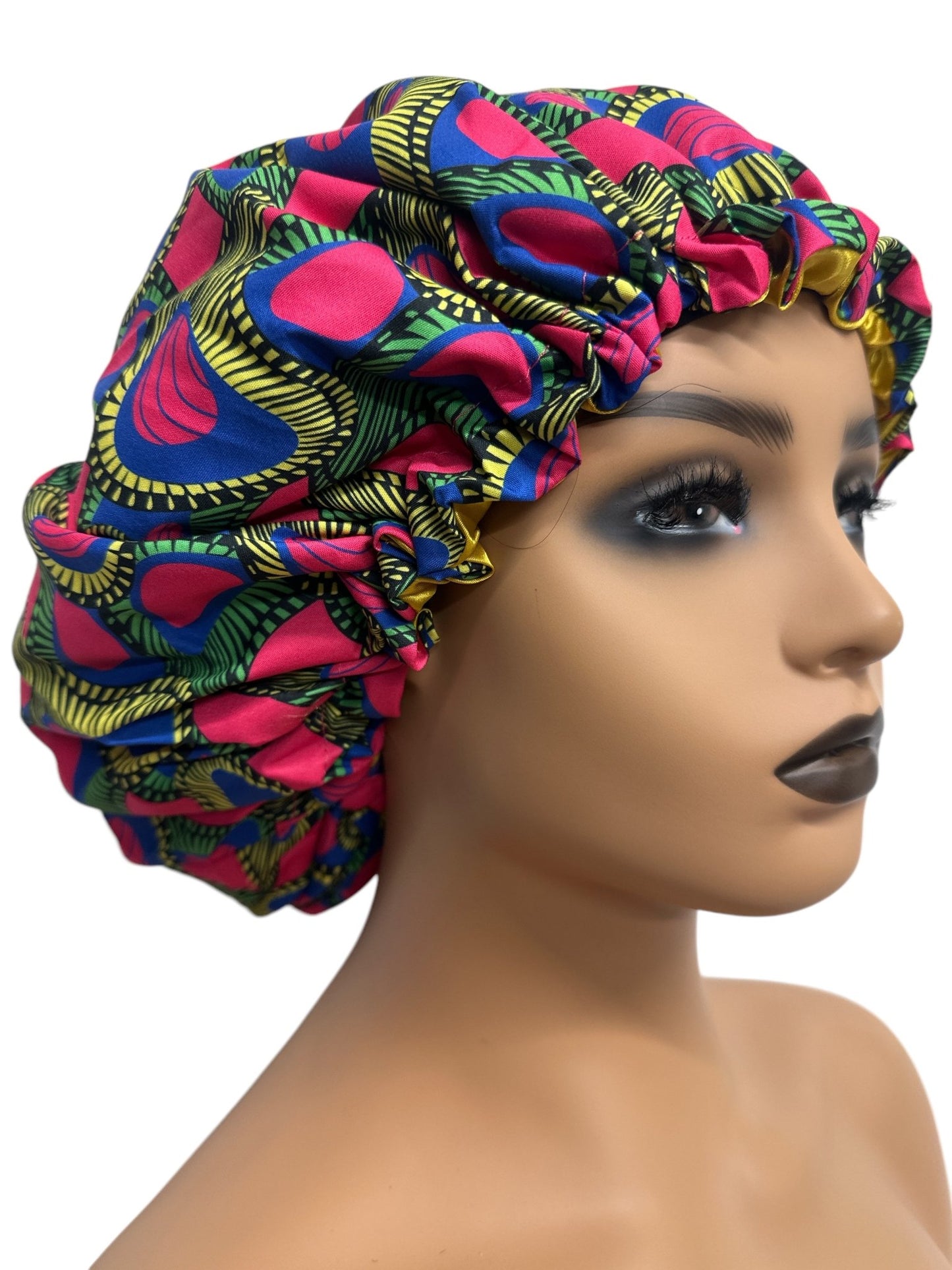 Adjustable Double - Layered Reversible Ankara Satin Silk Bonnet Caps – Stylish & Protective Hair Care - Fatisha Boutique