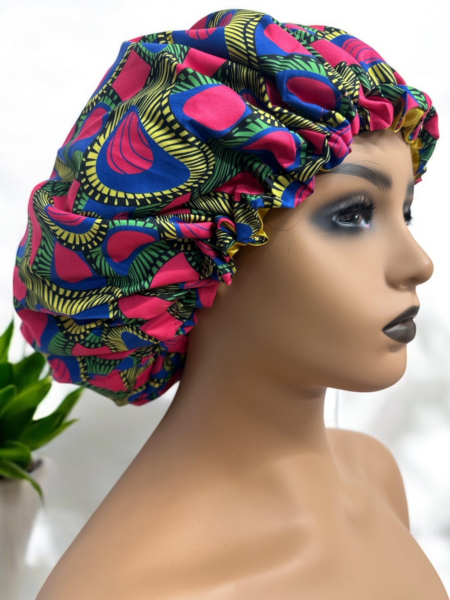Adjustable Double - Layered Reversible Ankara Satin Silk Bonnet Caps – Stylish & Protective Hair Care - Fatisha Boutique