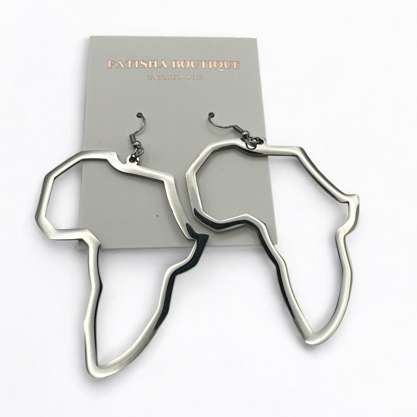 Africa Map Stainless Steel Earrings – Medium Dangle Outline Hoops (Silver & Gold) - Fatisha Boutique
