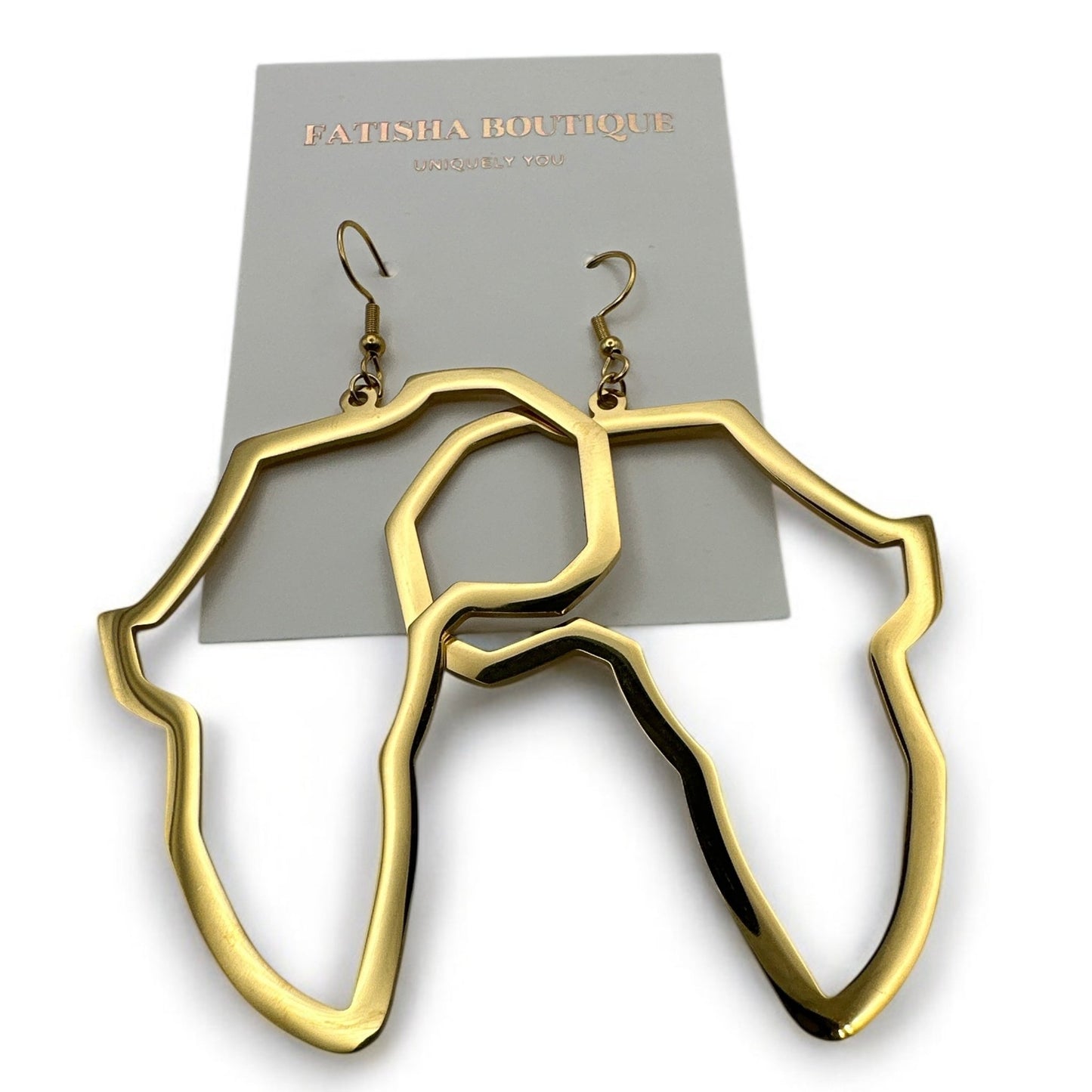 Africa Map Stainless Steel Earrings – Medium Dangle Outline Hoops (Silver & Gold) - Fatisha Boutique