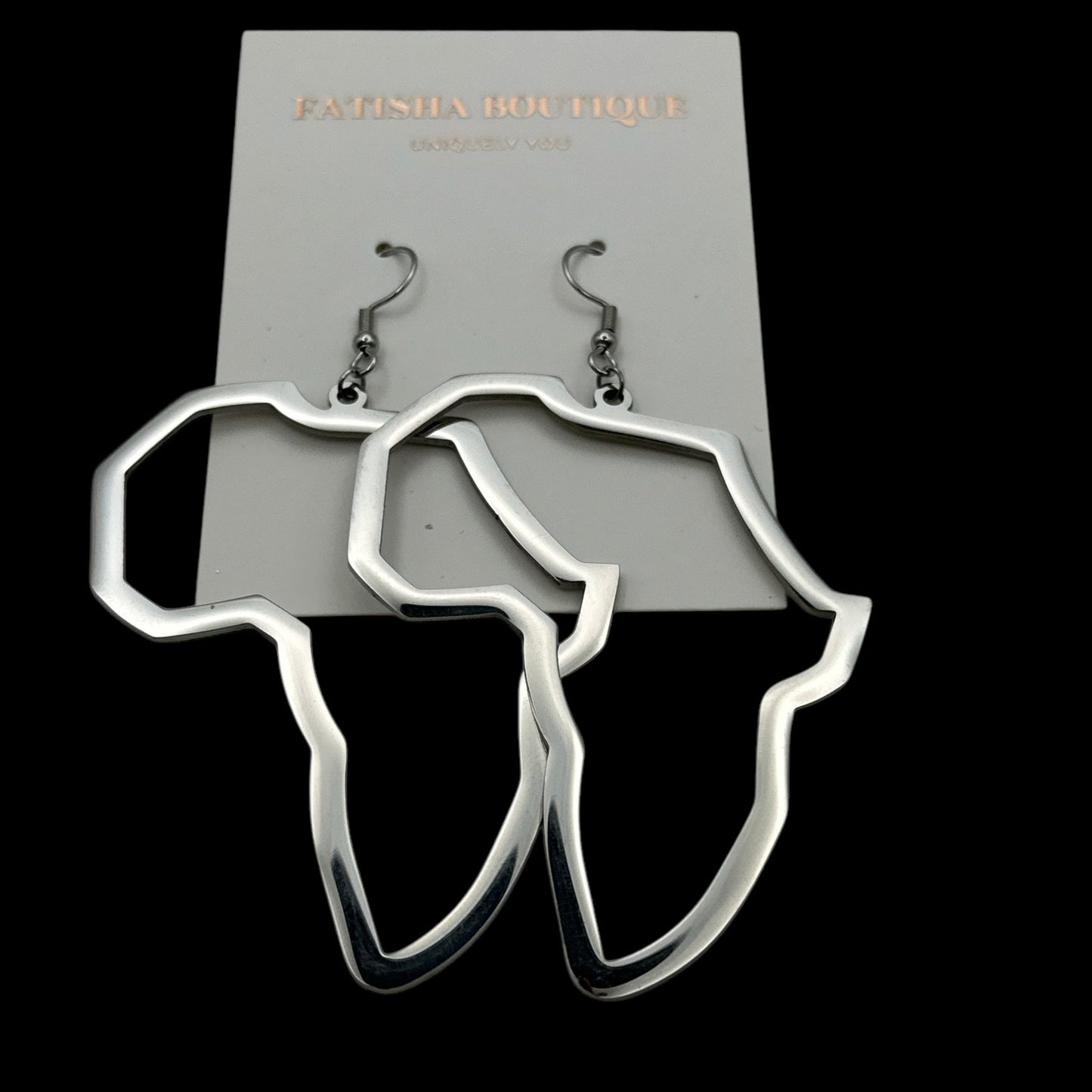 Africa Map Stainless Steel Earrings – Medium Dangle Outline Hoops (Silver & Gold) - Fatisha Boutique