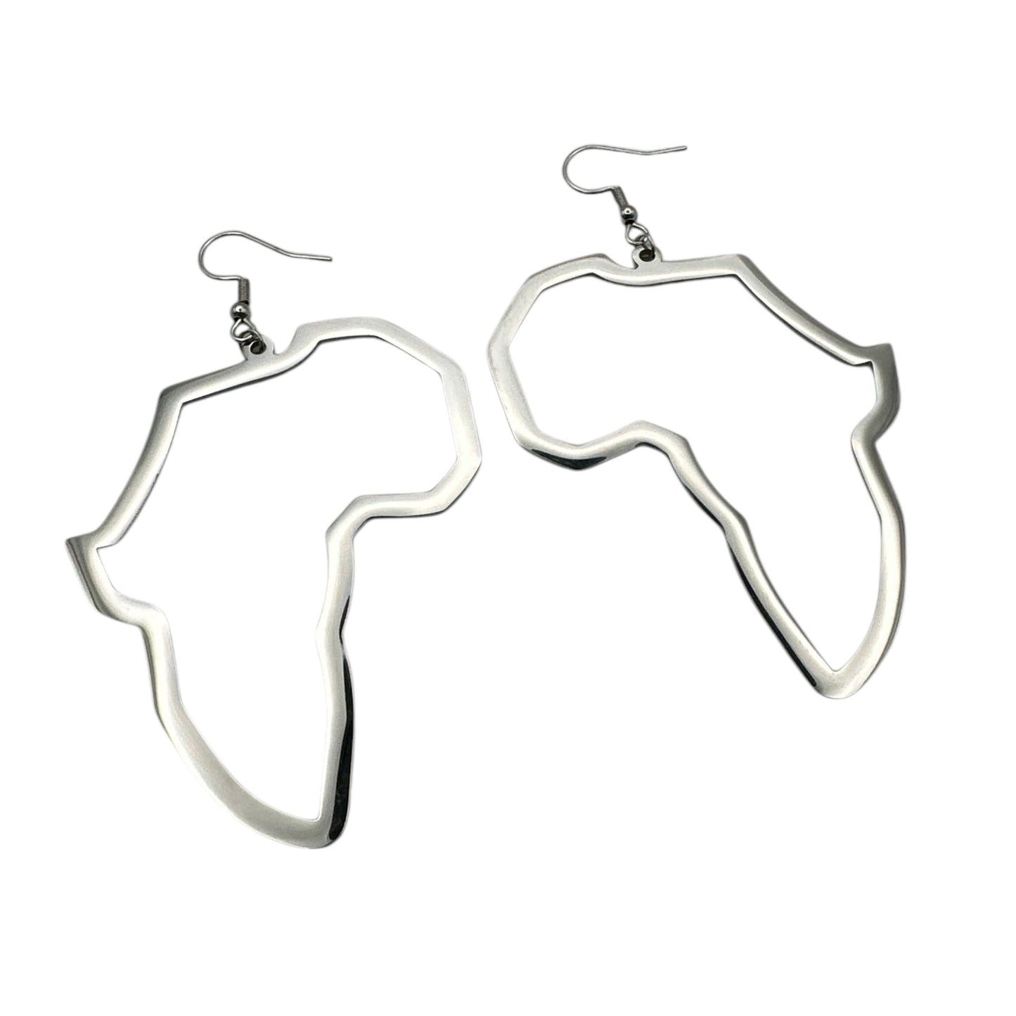 Africa Map Stainless Steel Earrings – Medium Dangle Outline Hoops (Silver & Gold) - Fatisha Boutique
