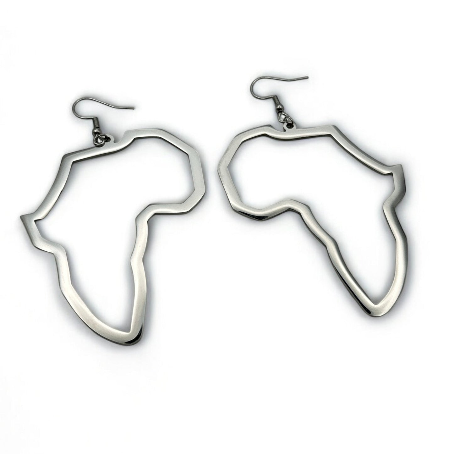 Africa Map Stainless Steel Earrings – Medium Dangle Outline Hoops (Silver & Gold) - Fatisha Boutique