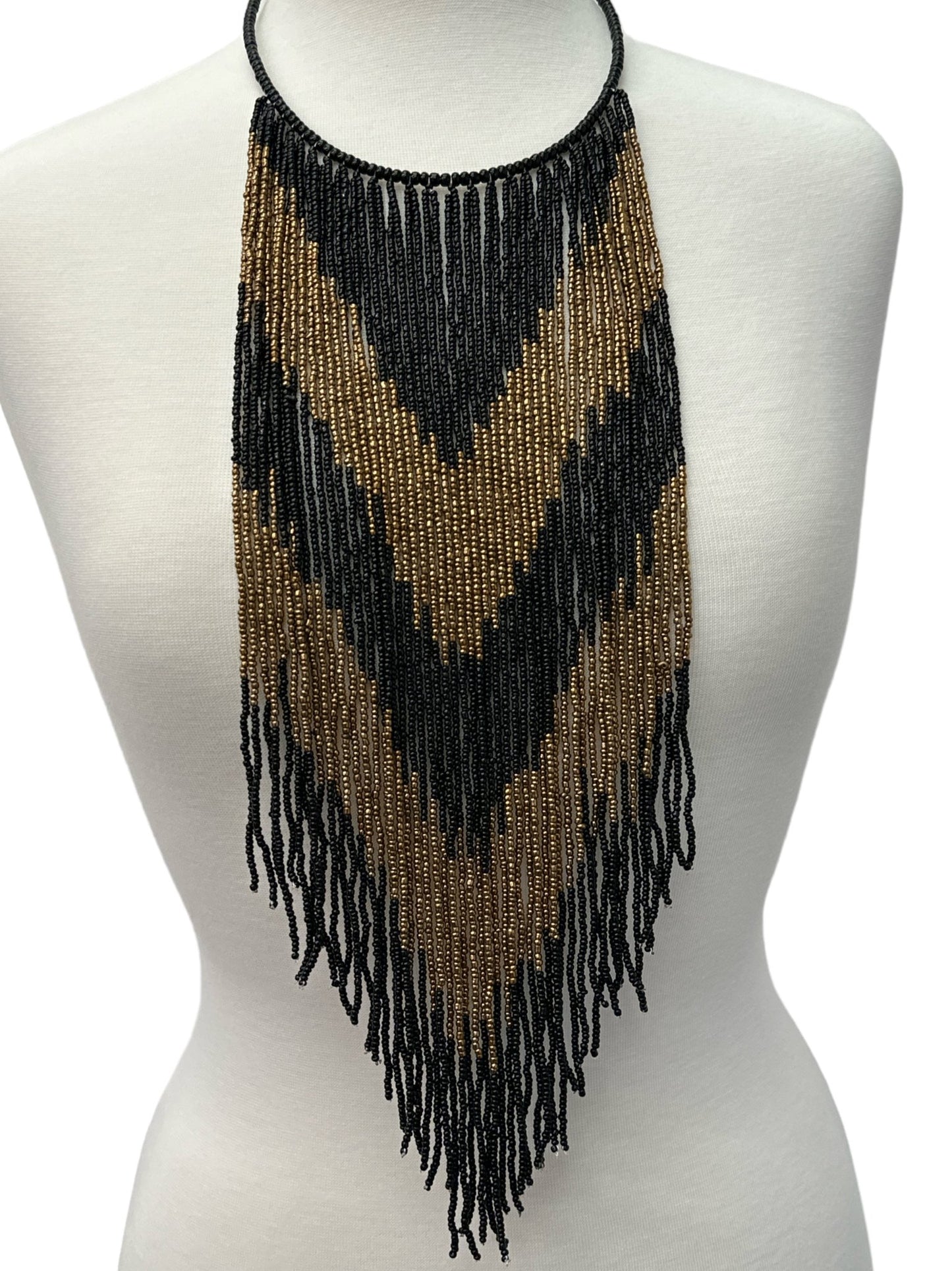 African Authentic Long Black Beaded Fringe Tassels Necklace Pendant - Fatisha Boutique