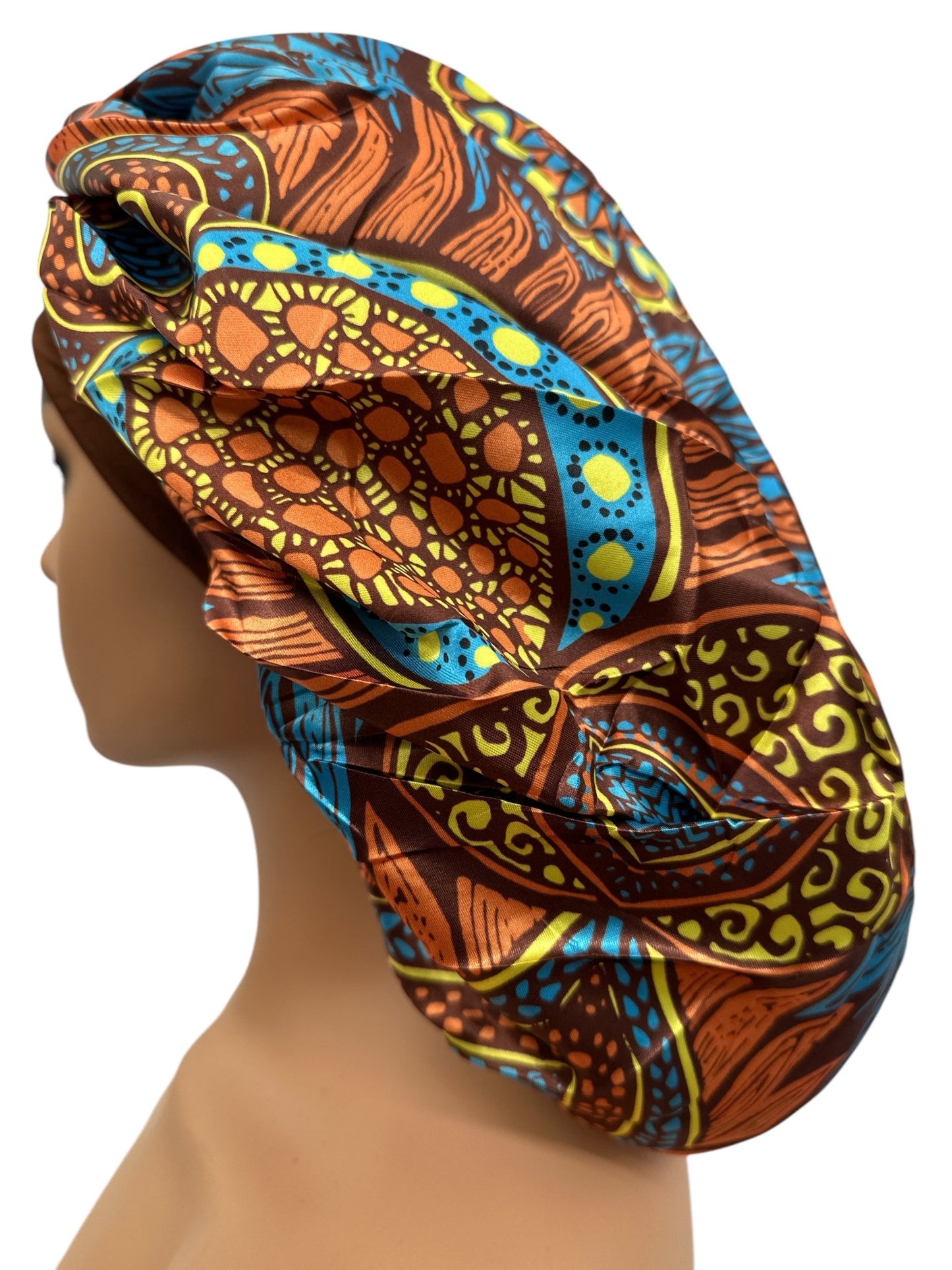 Ankara Print Satin Silk Bonnet Cap – Long Wide Tie | Single Layer | Hair Protection Night Cap - Fatisha Boutique