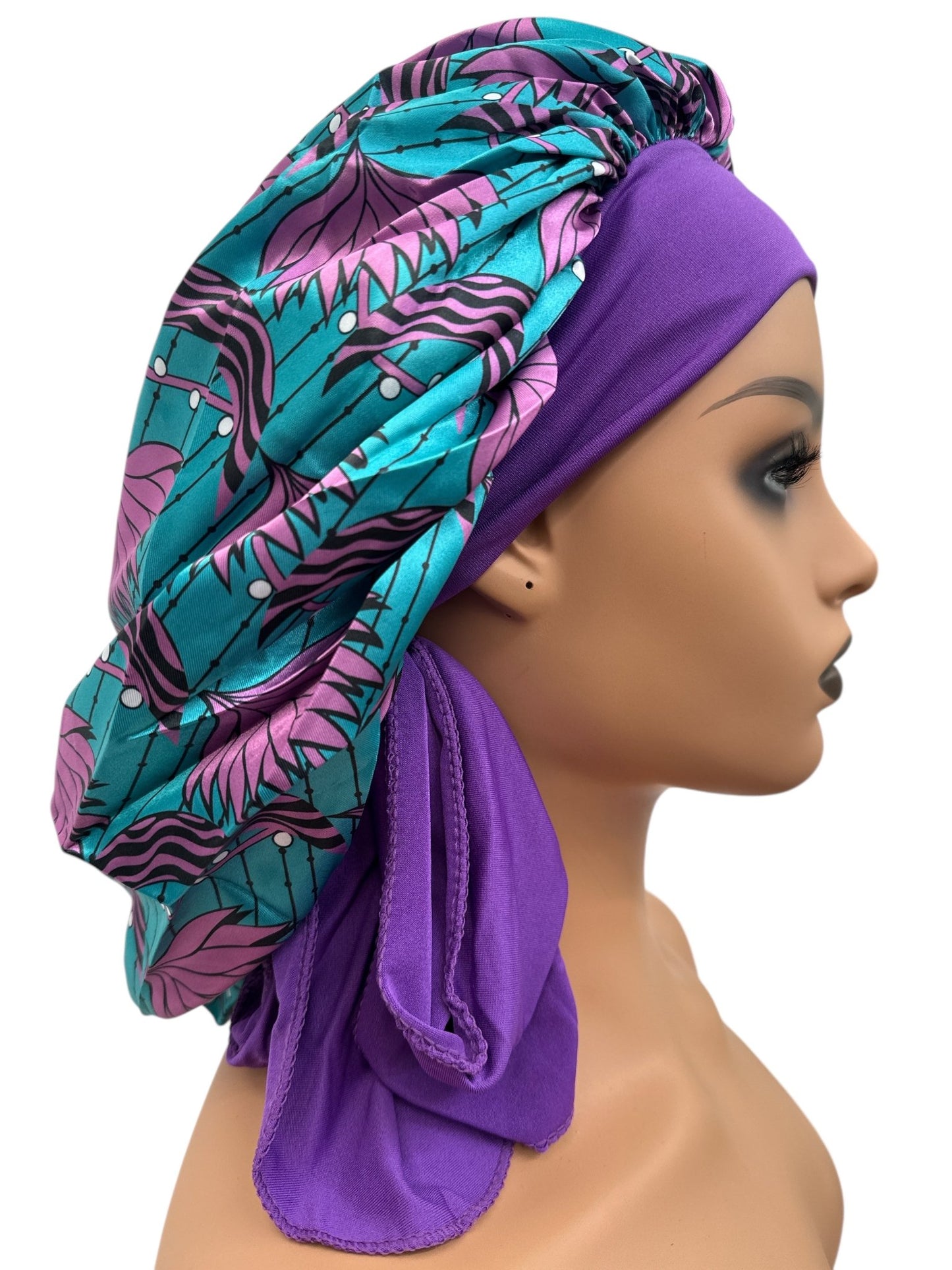 Ankara Print Satin Silk Bonnet Cap – Long Wide Tie | Single Layer | Hair Protection Night Cap - Fatisha Boutique
