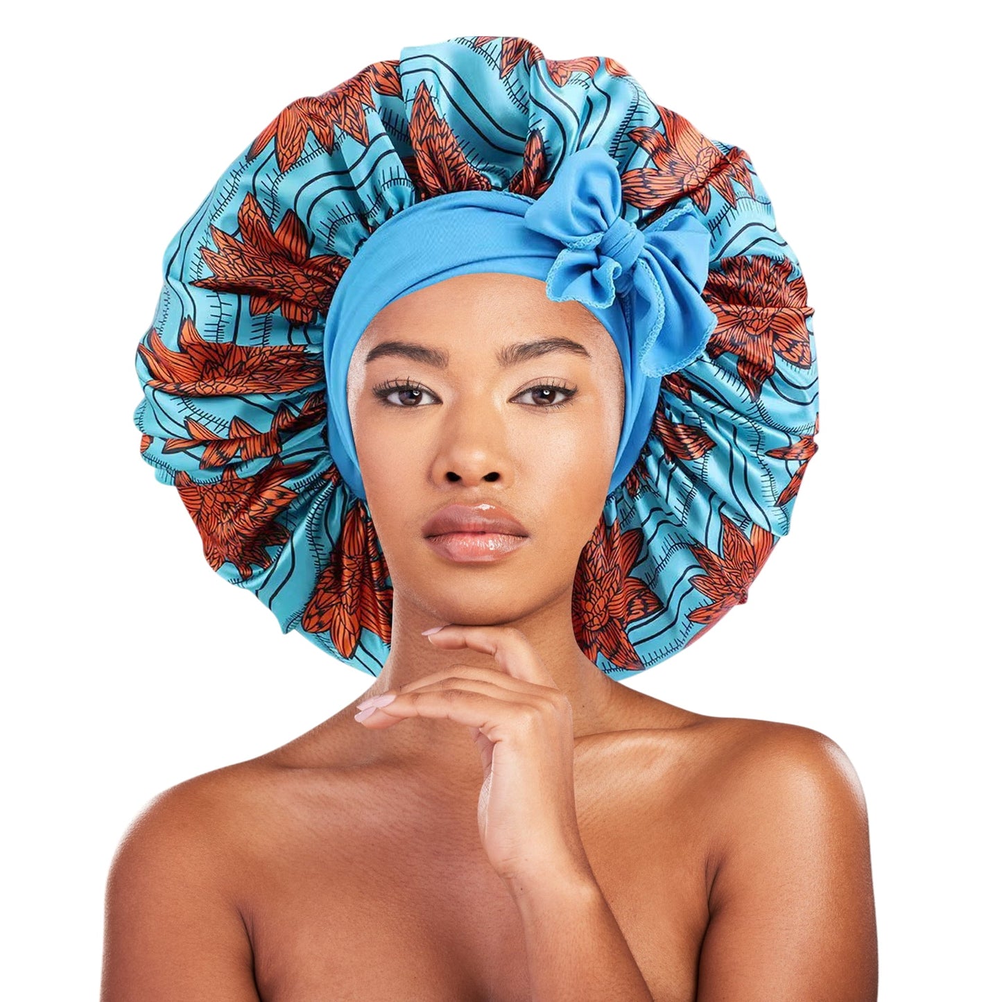 Ankara Print Satin Silk Bonnet Cap – Long Wide Tie | Single Layer | Hair Protection Night Cap - Fatisha Boutique
