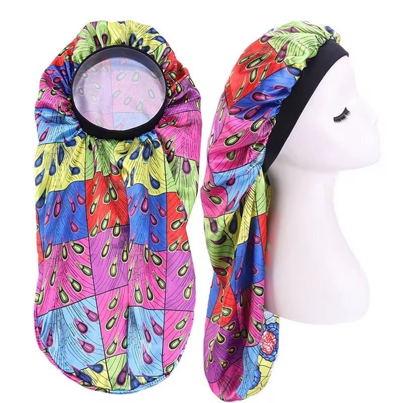 Ankara Satin Silk Long Single Layered Bonnet Caps for Braids & Long Hair - Fatisha Boutique