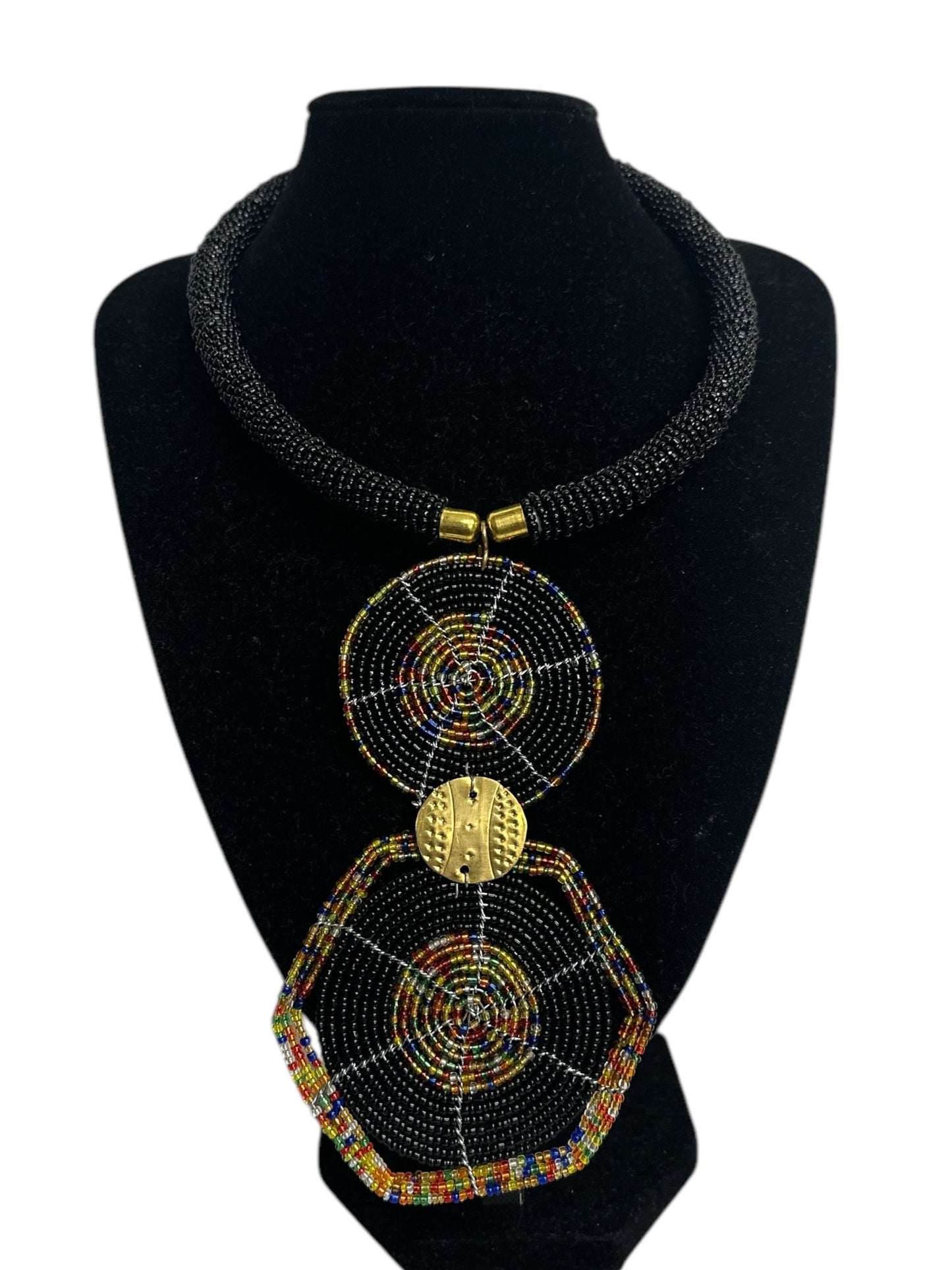 Authentic African Black Beaded Disc Pendant Necklace - Fatisha Boutique