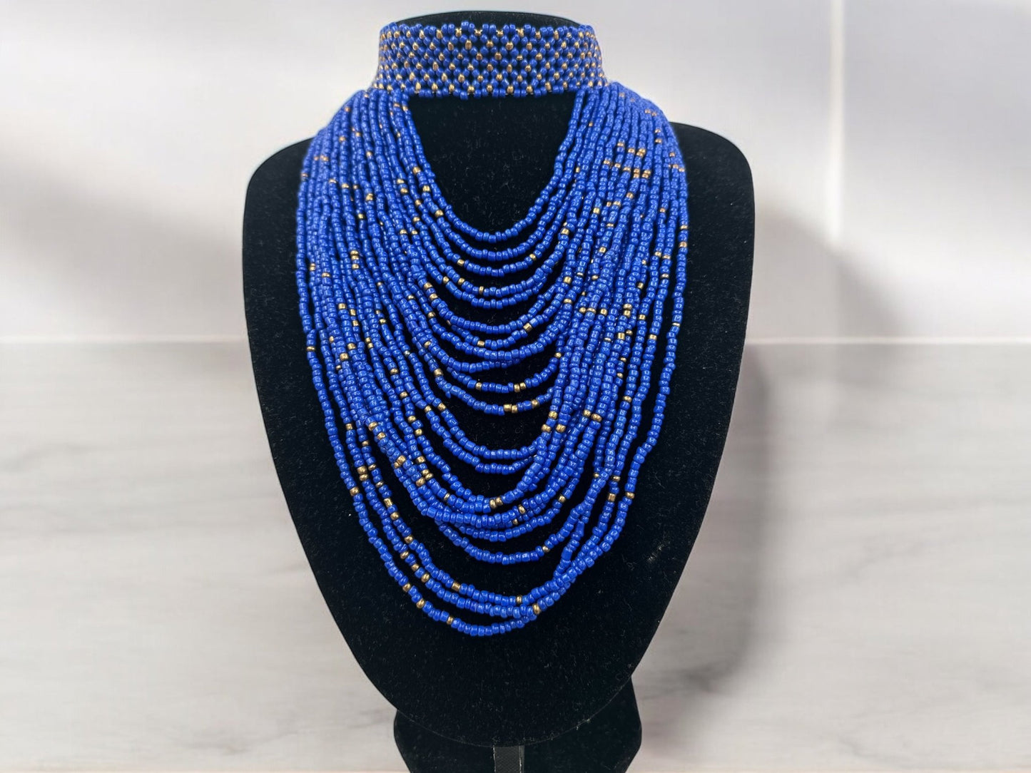 Authentic African Blue Beaded Ethnic Choker Necklace - Fatisha Boutique