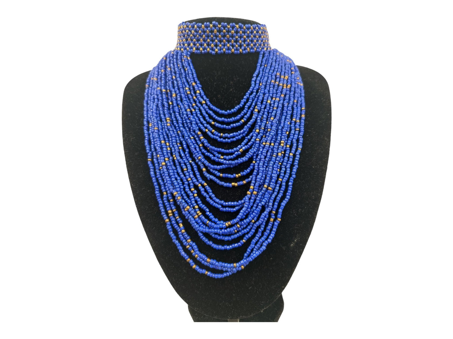 Authentic African Blue Beaded Ethnic Choker Necklace - Fatisha Boutique