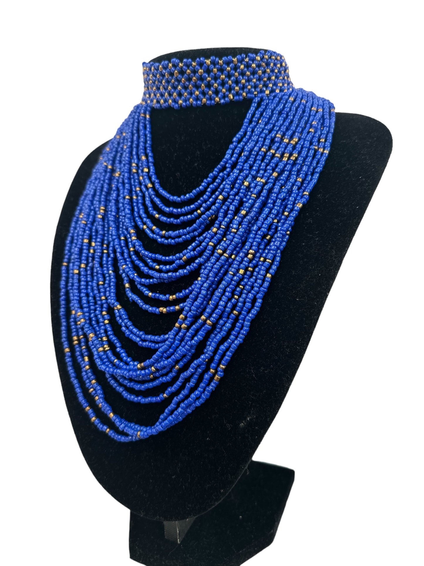 Authentic African Blue Beaded Ethnic Choker Necklace - Fatisha Boutique