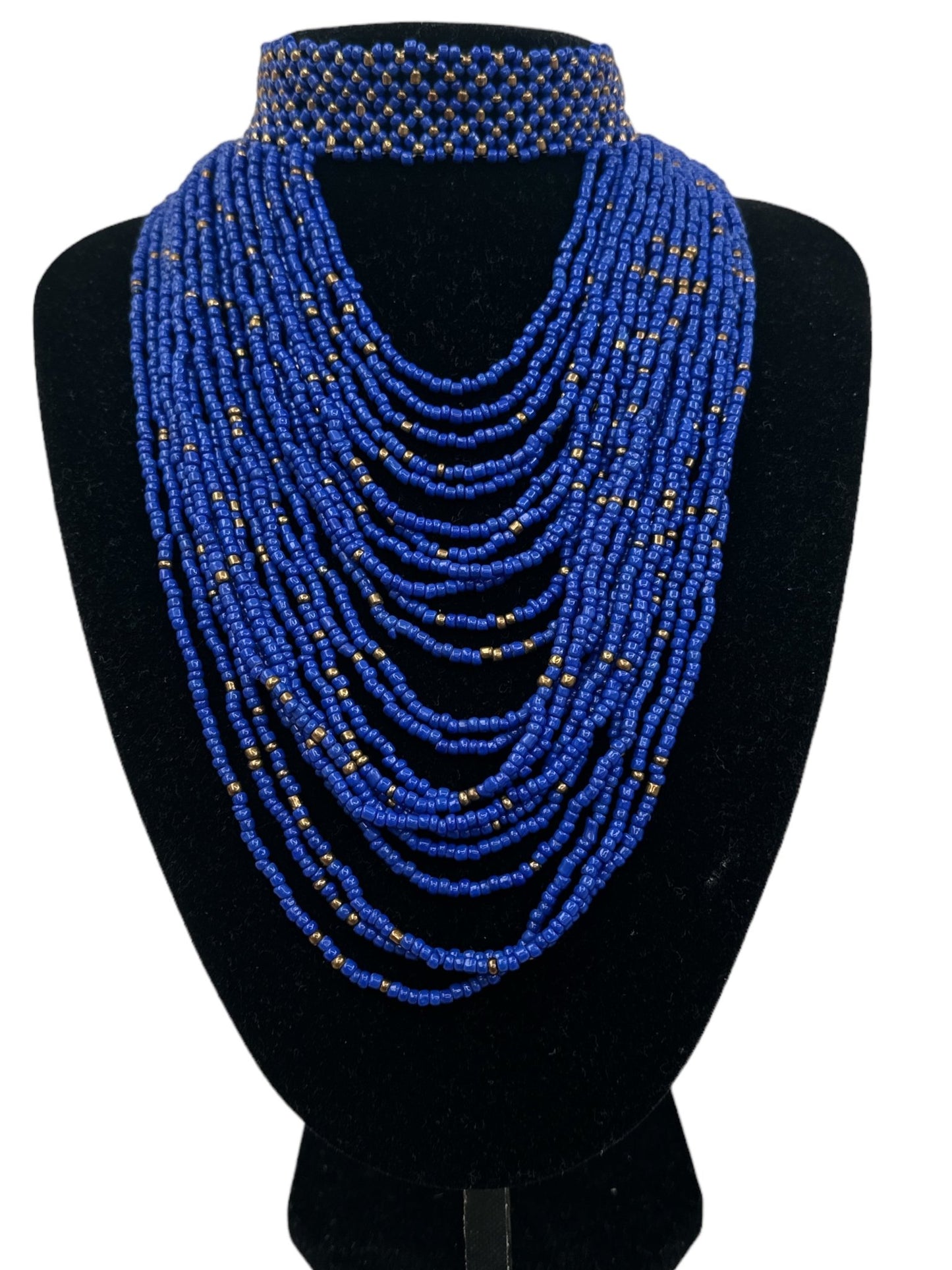 Authentic African Blue Beaded Ethnic Choker Necklace - Fatisha Boutique
