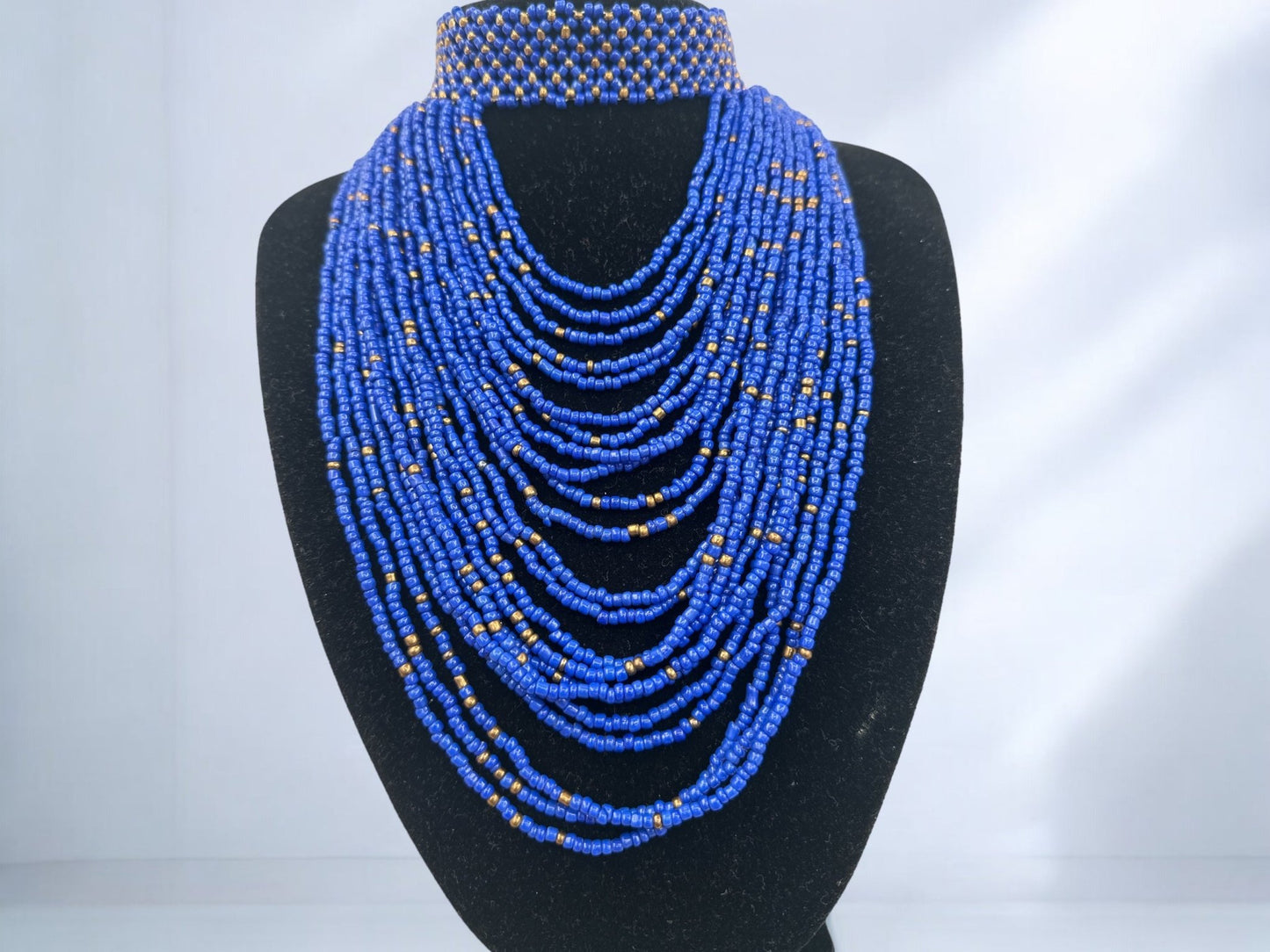 Authentic African Blue Beaded Ethnic Choker Necklace - Fatisha Boutique