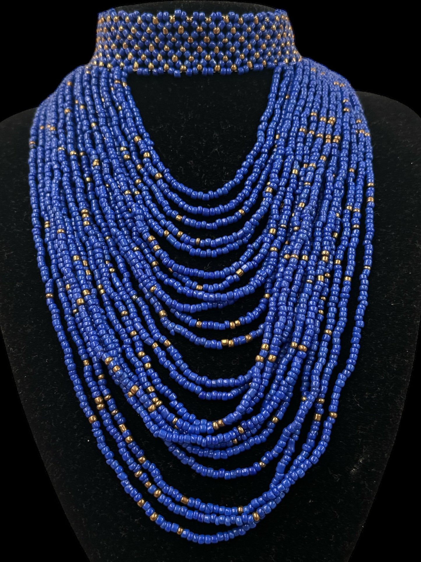 Authentic African Blue Beaded Ethnic Choker Necklace - Fatisha Boutique