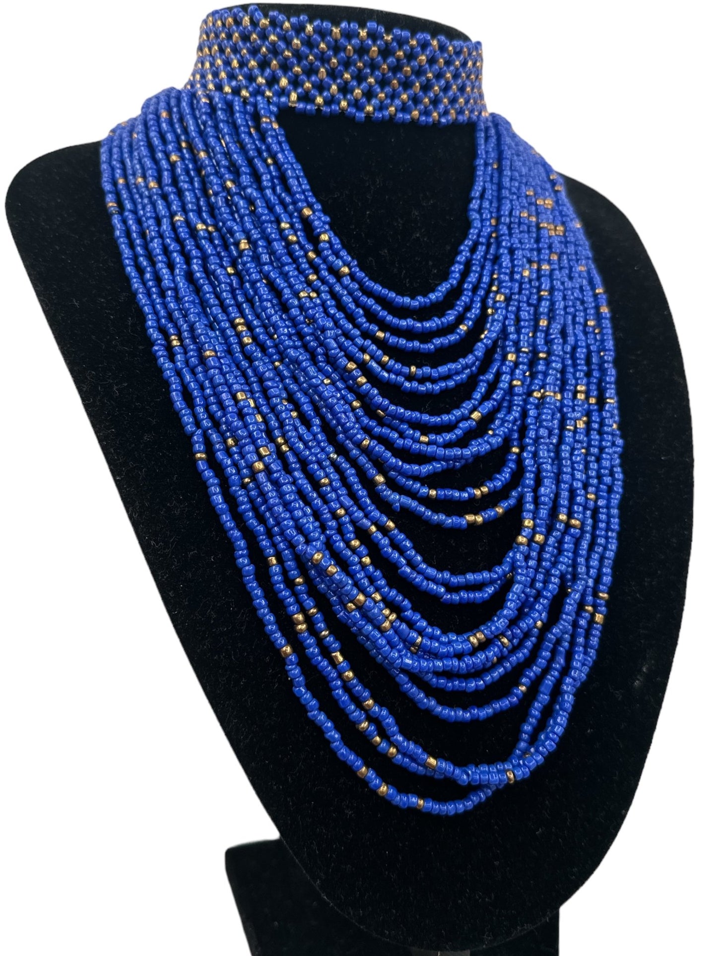 Authentic African Blue Beaded Ethnic Choker Necklace - Fatisha Boutique