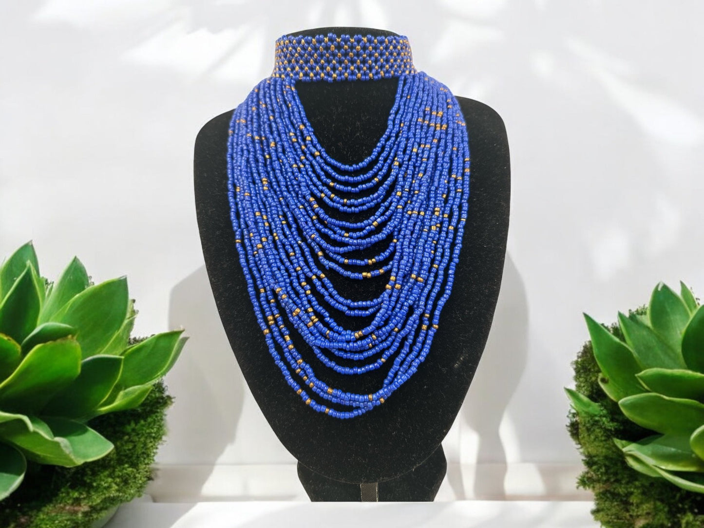 Authentic African Blue Beaded Ethnic Choker Necklace - Fatisha Boutique