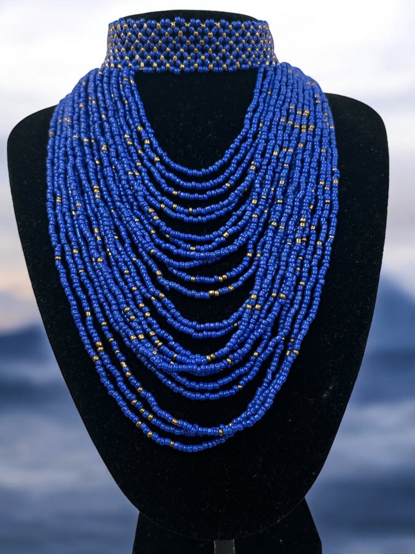 Authentic African Blue Beaded Ethnic Choker Necklace - Fatisha Boutique