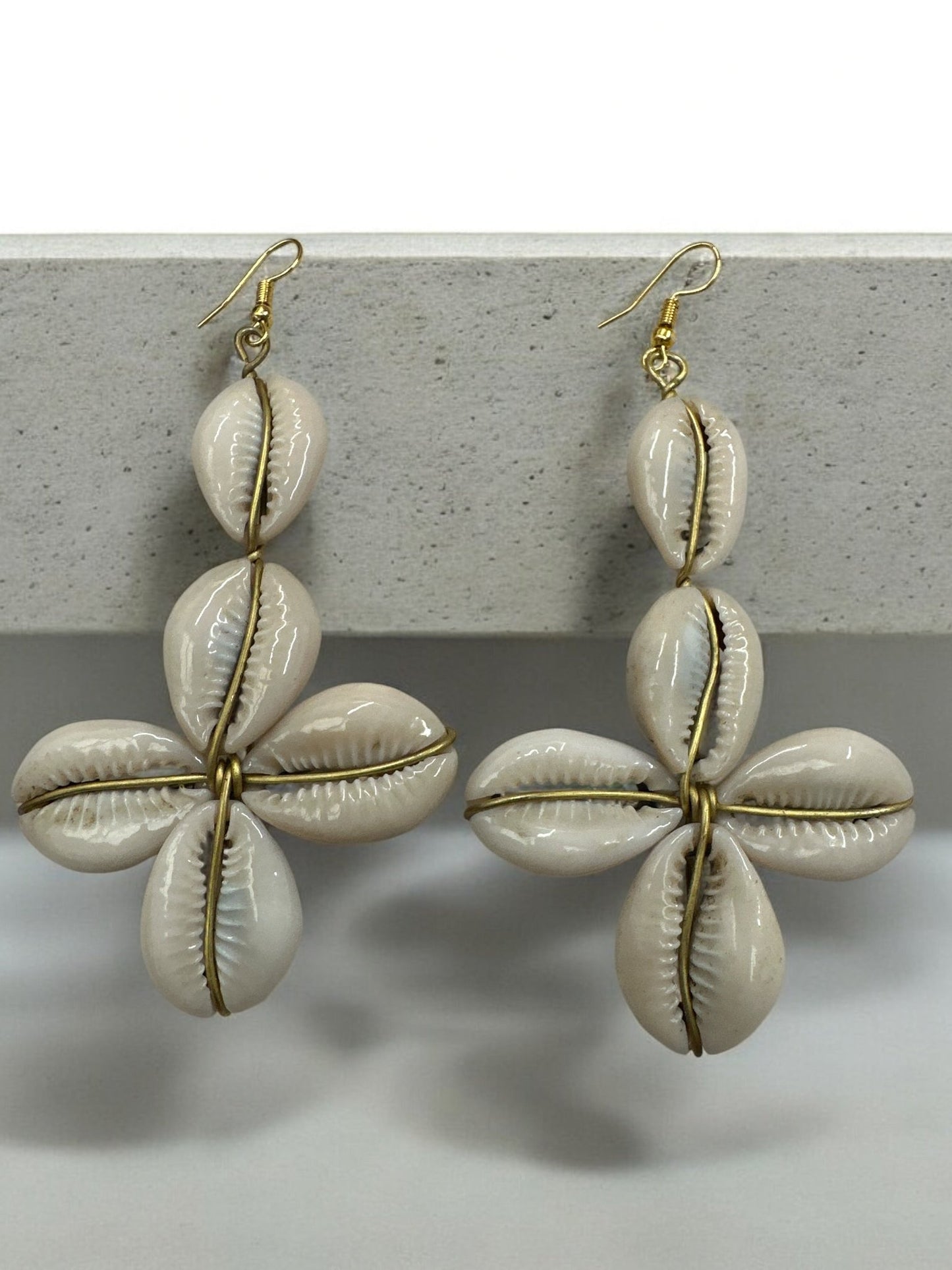Authentic African Cowrie Seashell Long Star Design Dangle Earrings - Fatisha Boutique