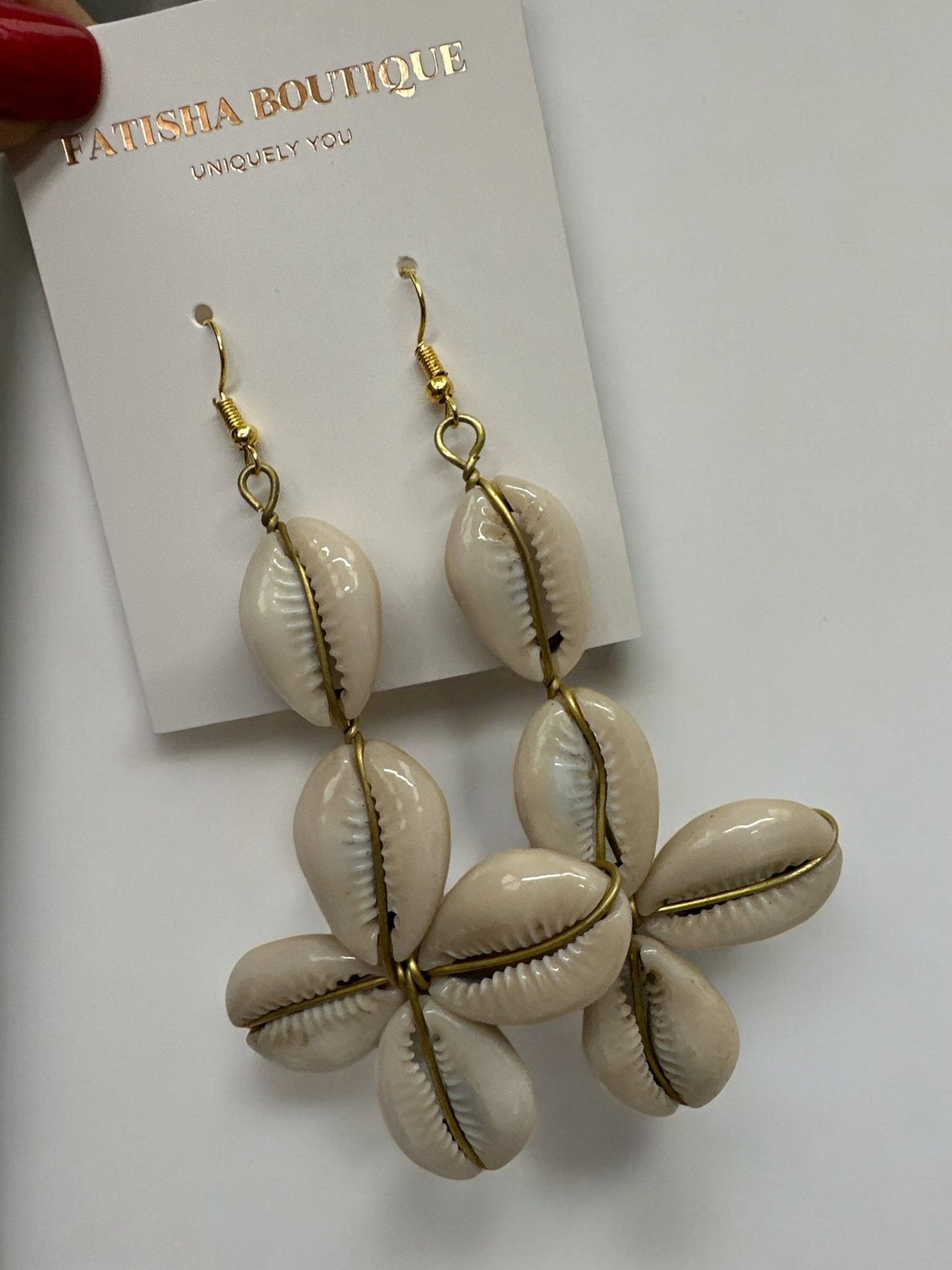 Authentic African Cowrie Seashell Long Star Design Dangle Earrings - Fatisha Boutique