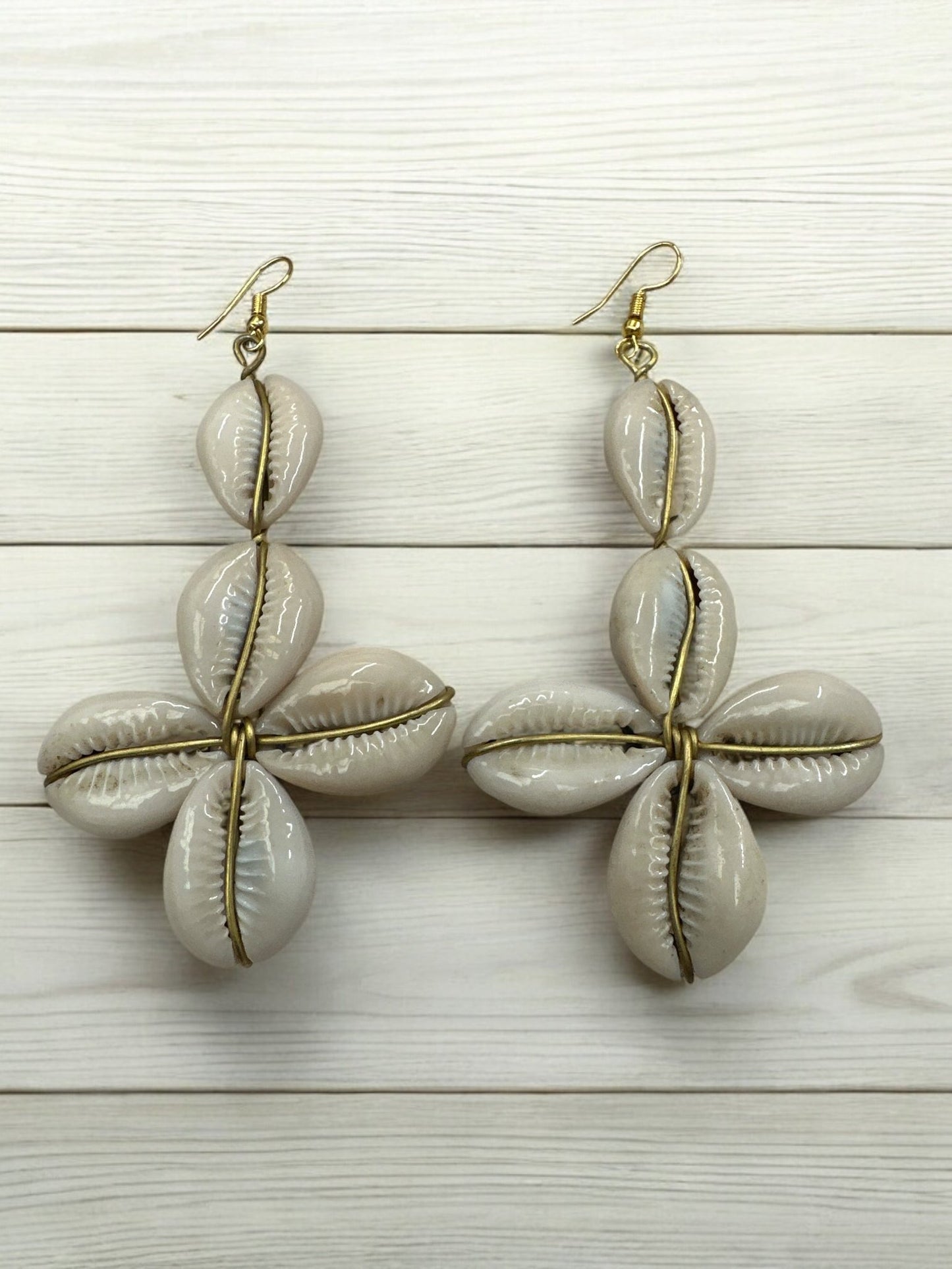 Authentic African Cowrie Seashell Long Star Design Dangle Earrings - Fatisha Boutique
