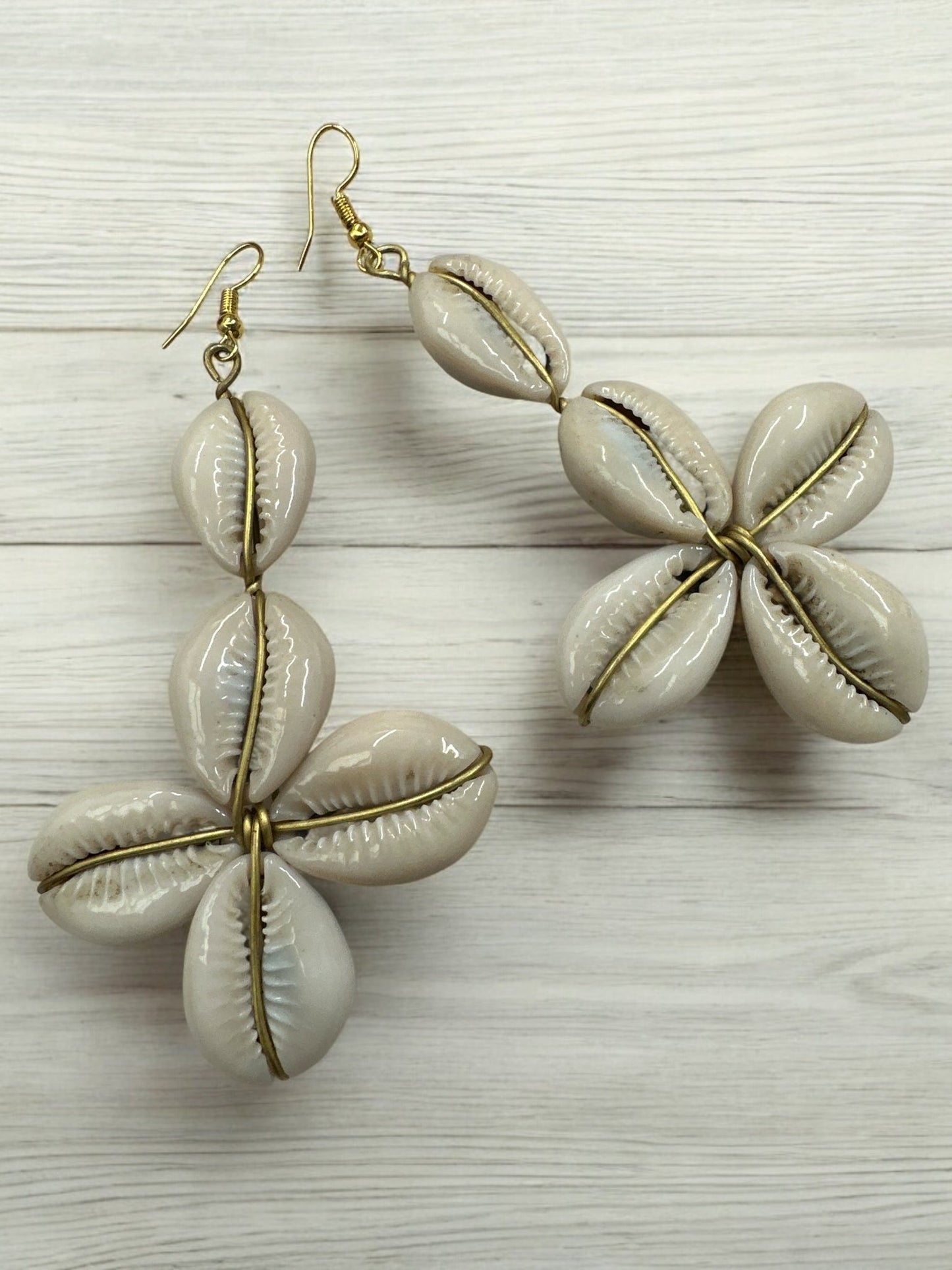 Authentic African Cowrie Seashell Long Star Design Dangle Earrings - Fatisha Boutique