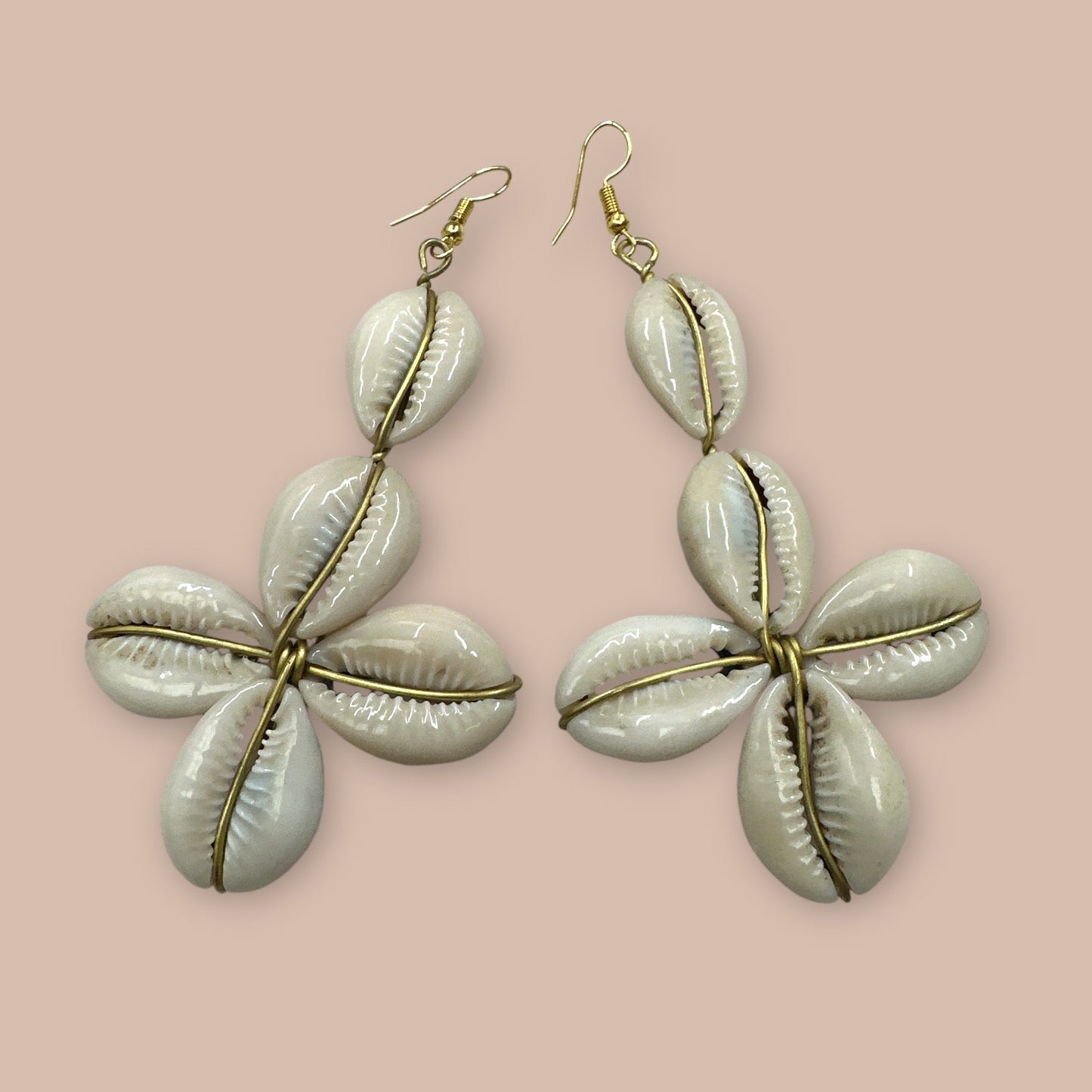 Authentic African Cowrie Seashell Long Star Design Dangle Earrings - Fatisha Boutique