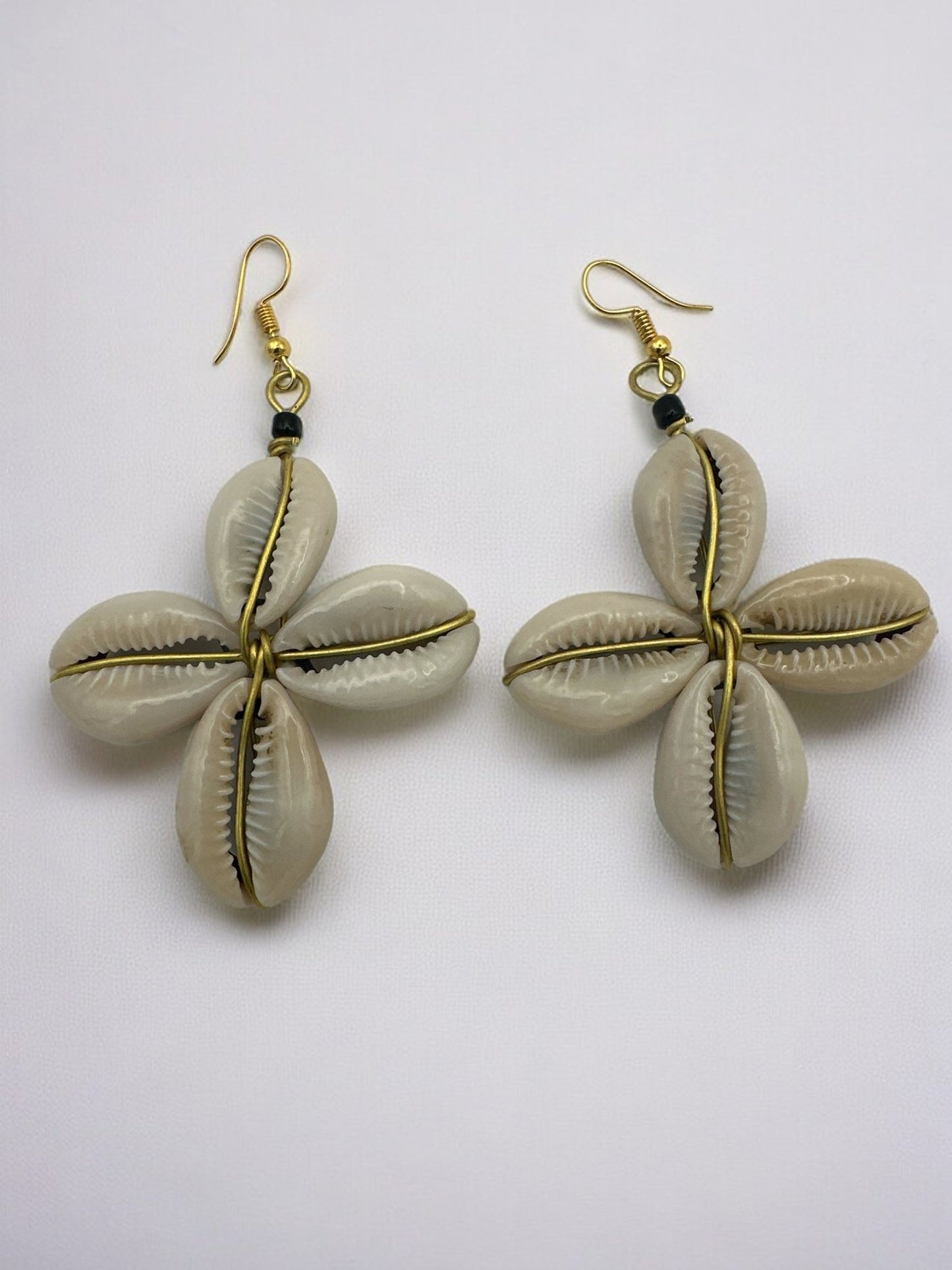 Authentic African Cowrie Seashell Star Design Dangle Earrings - Fatisha Boutique