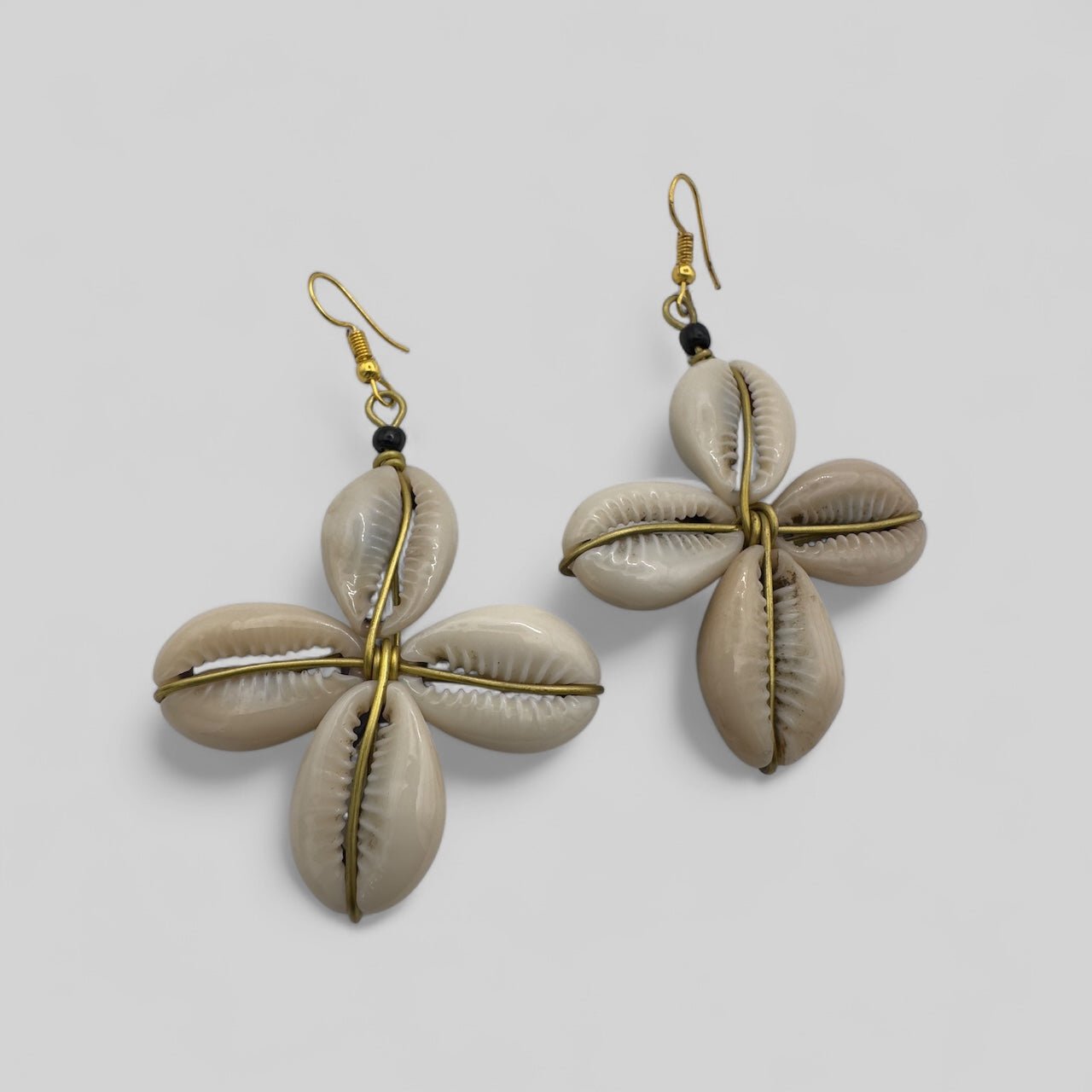 Authentic African Cowrie Seashell Star Design Dangle Earrings - Fatisha Boutique