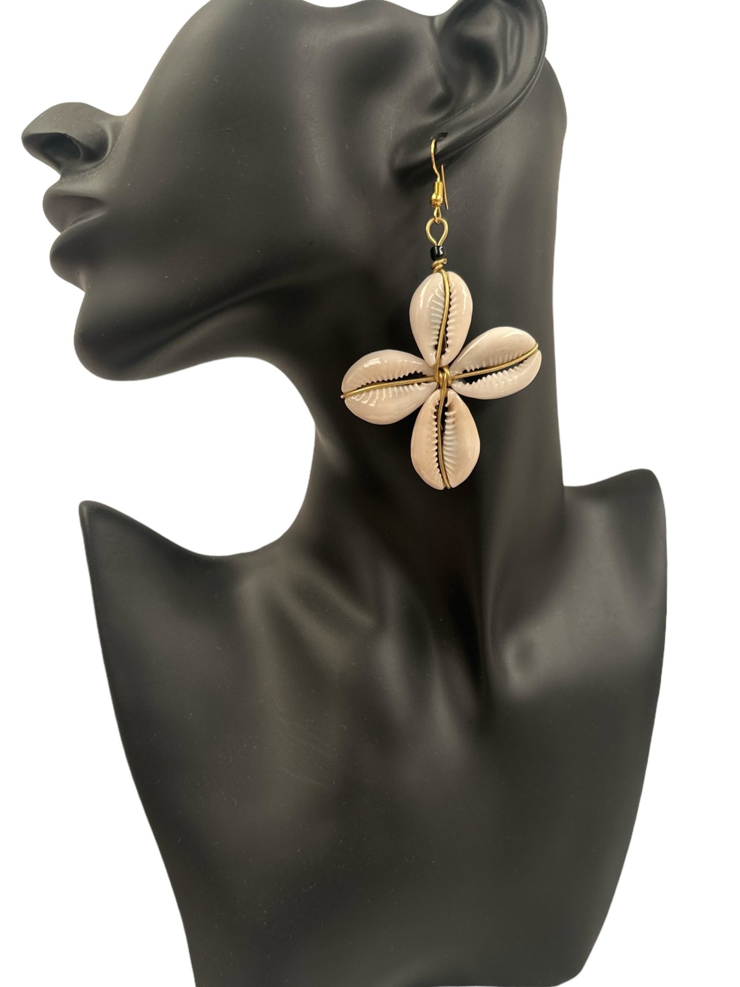 Authentic African Cowrie Seashell Star Design Dangle Earrings - Fatisha Boutique