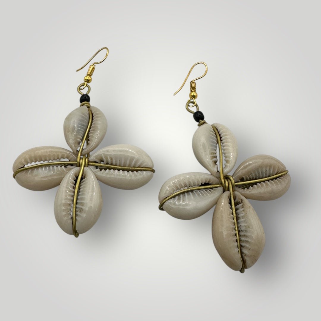 Authentic African Cowrie Seashell Star Design Dangle Earrings - Fatisha Boutique