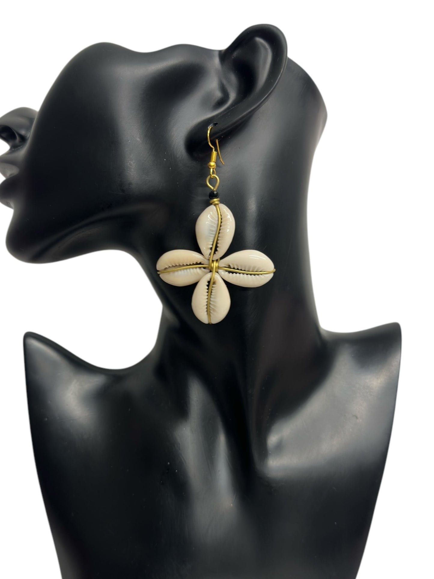 Authentic African Cowrie Seashell Star Design Dangle Earrings - Fatisha Boutique