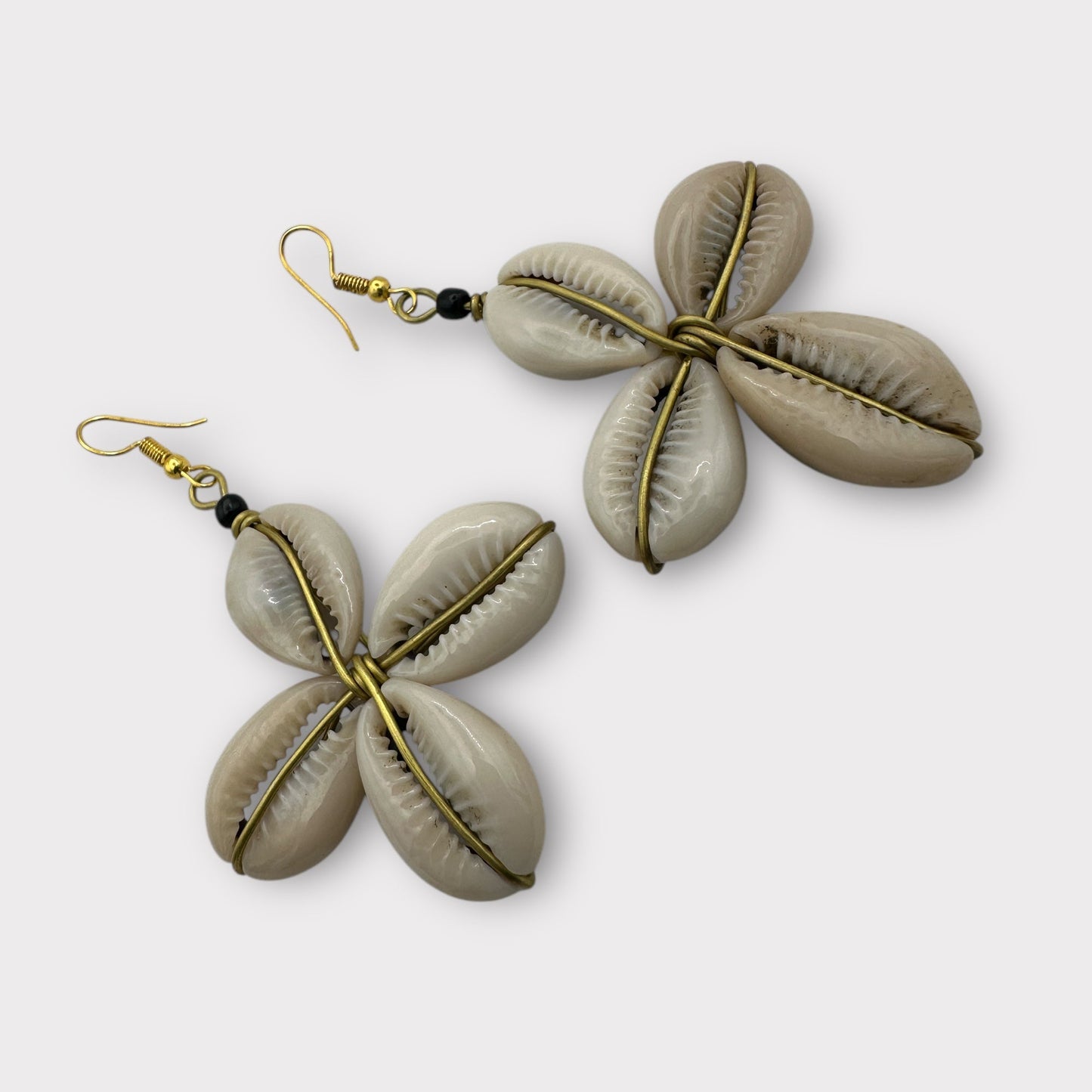 Authentic African Cowrie Seashell Star Design Dangle Earrings - Fatisha Boutique