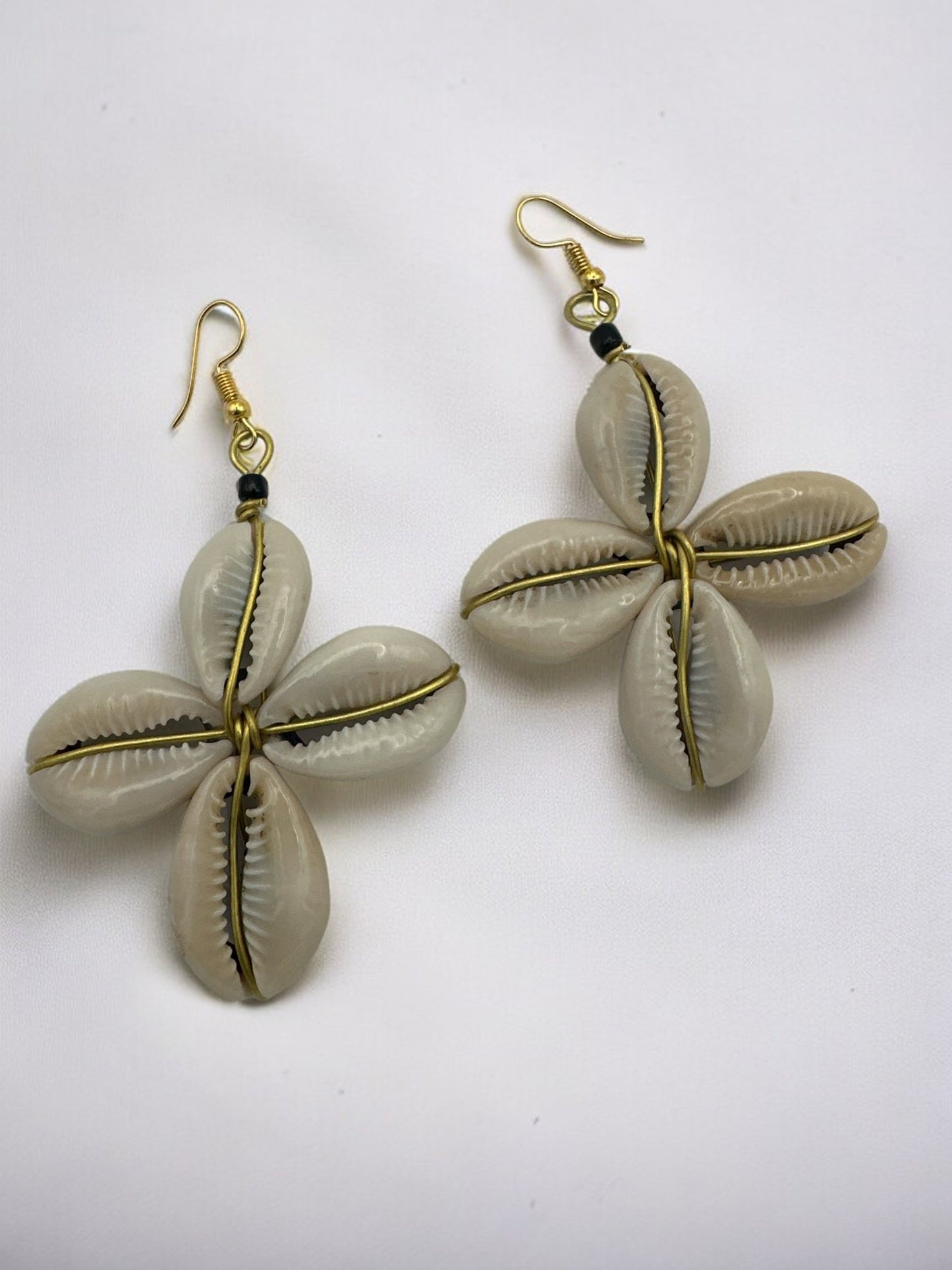Authentic African Cowrie Seashell Star Design Dangle Earrings - Fatisha Boutique