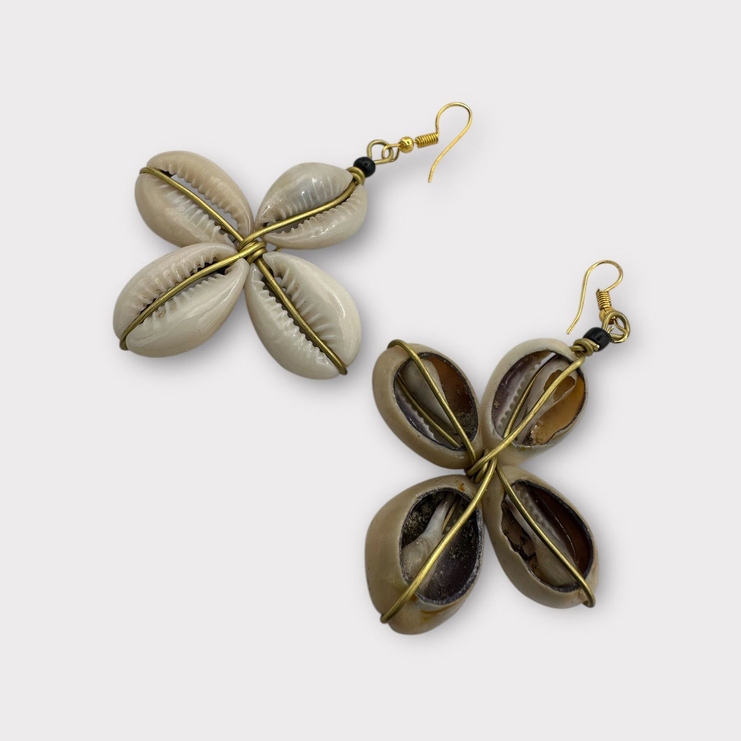 Authentic African Cowrie Seashell Star Design Dangle Earrings - Fatisha Boutique