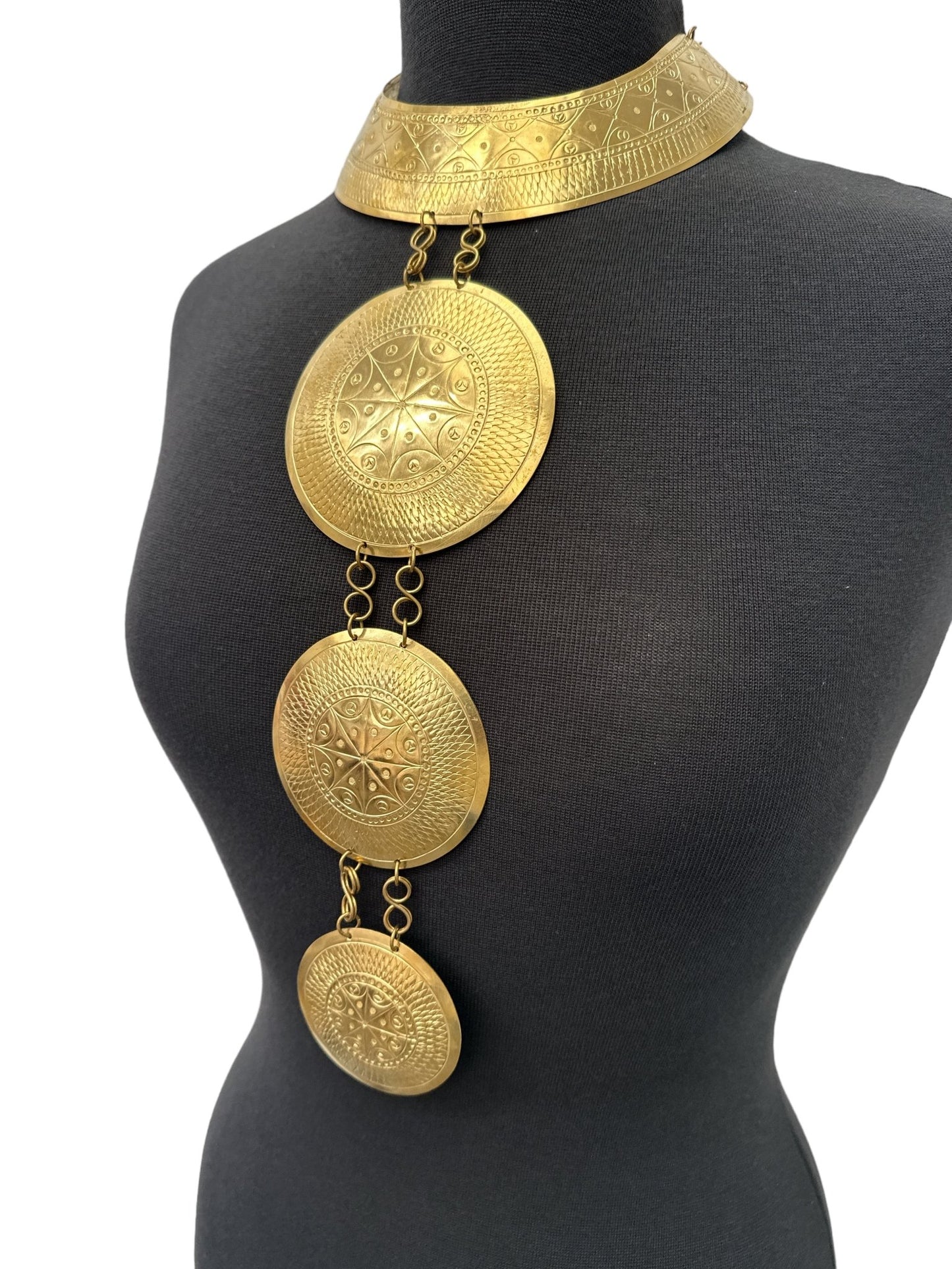 Authentic African Engraved Brass Statement Pendant Necklace - Fatisha Boutique