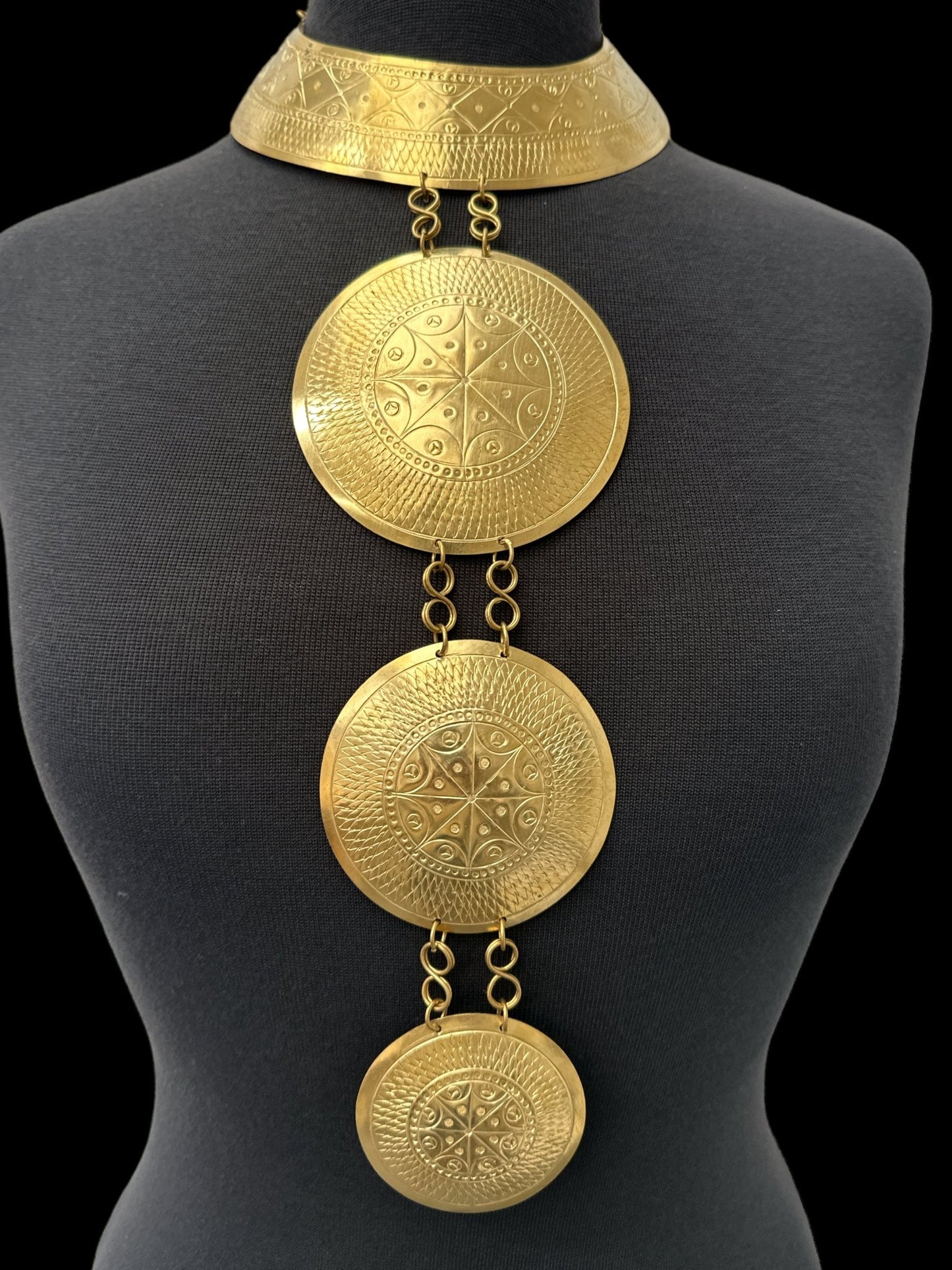 Authentic African Engraved Brass Statement Pendant Necklace - Fatisha Boutique
