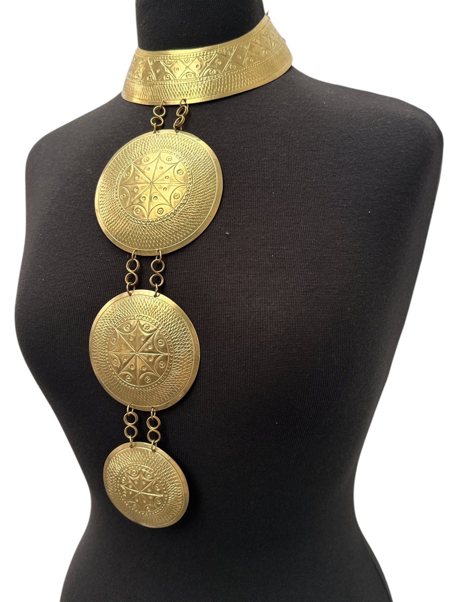 Authentic African Engraved Brass Statement Pendant Necklace - Fatisha Boutique