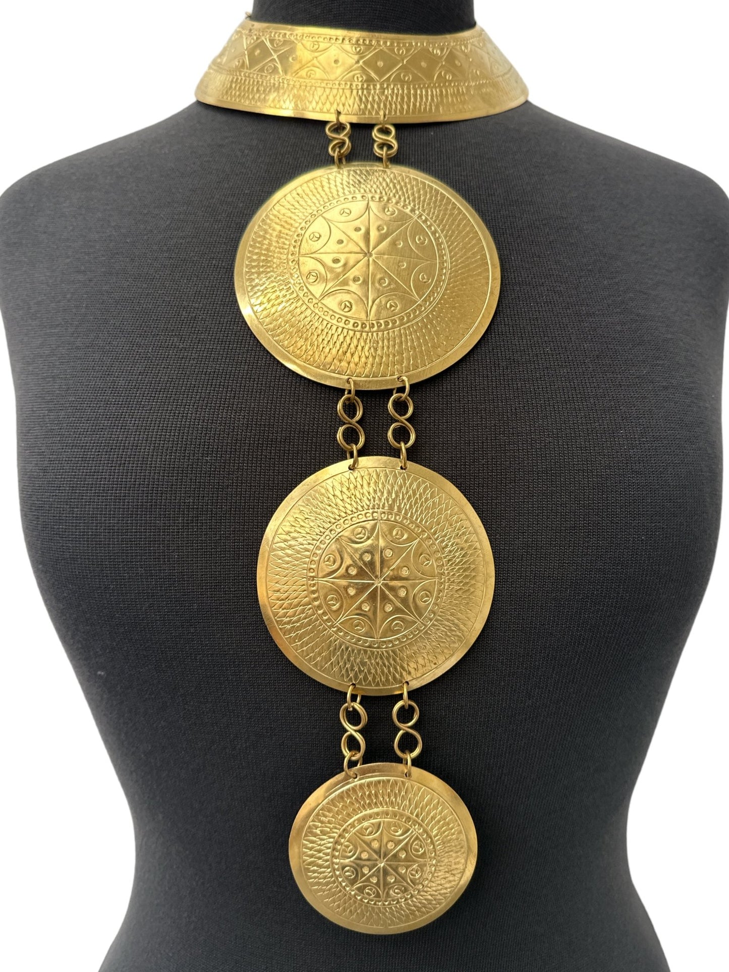 Authentic African Engraved Brass Statement Pendant Necklace - Fatisha Boutique