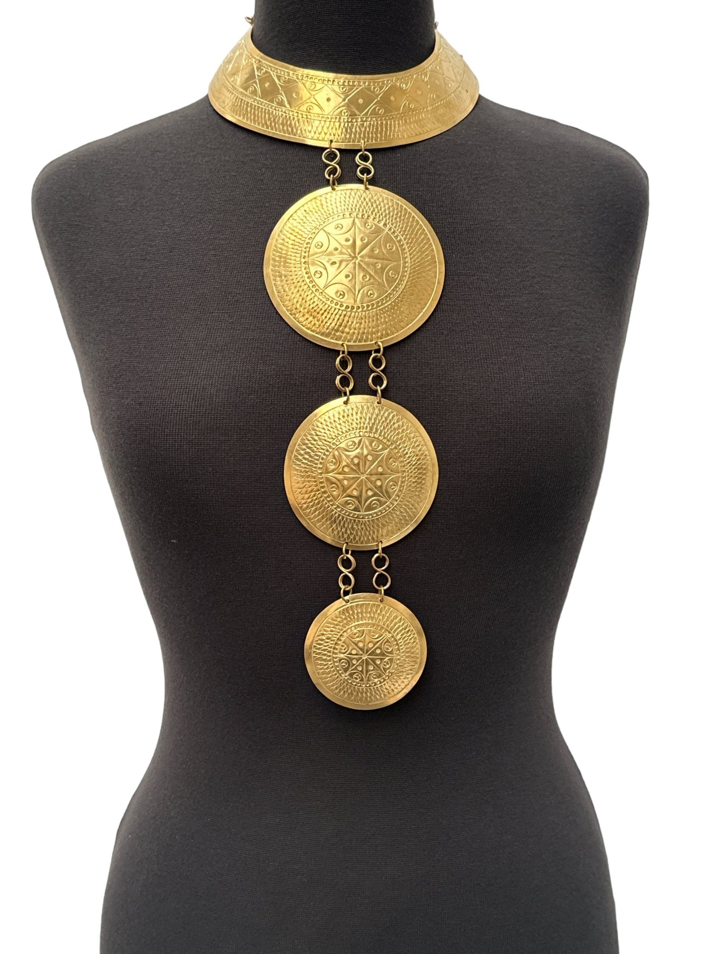 Authentic African Engraved Brass Statement Pendant Necklace - Fatisha Boutique
